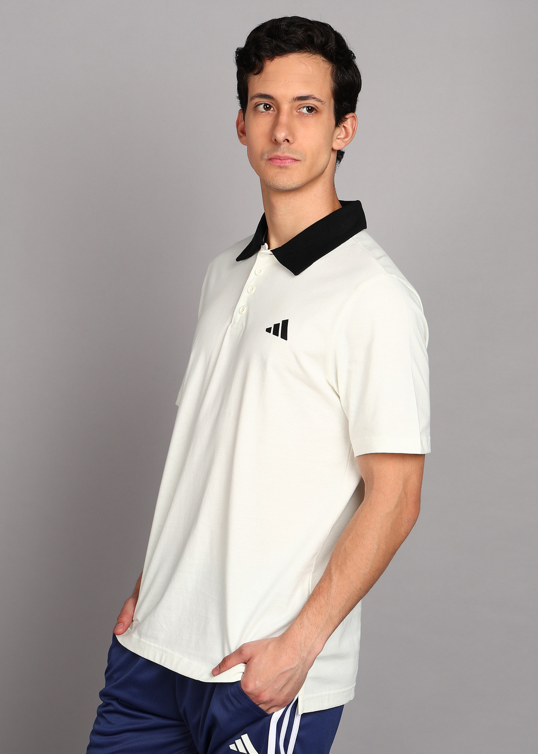 Image of ADIDAS Solid Men Polo Neck White T-Shirt