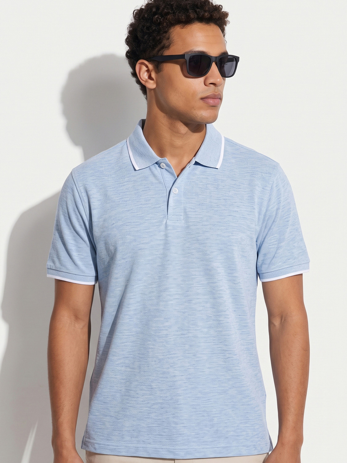 Image of HIGHLANDER Self Design Men Polo Neck Blue T-Shirt