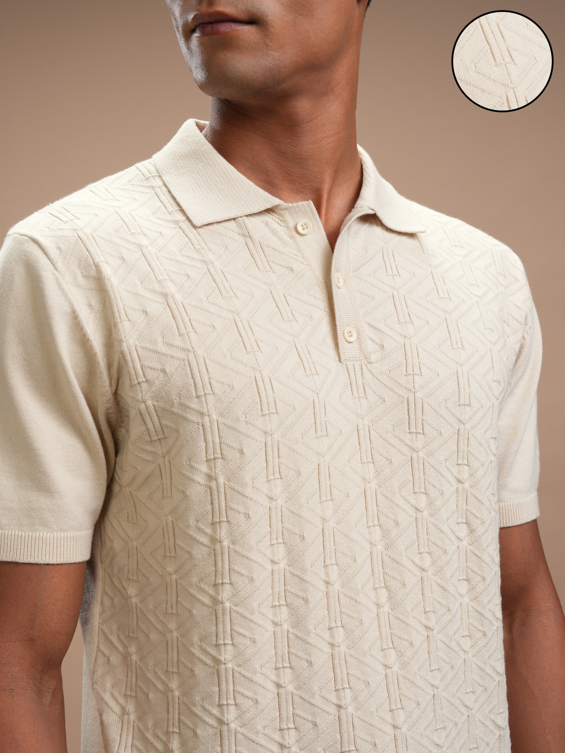 Image of HIGHLANDER Self Design Men Polo Neck Beige T-Shirt