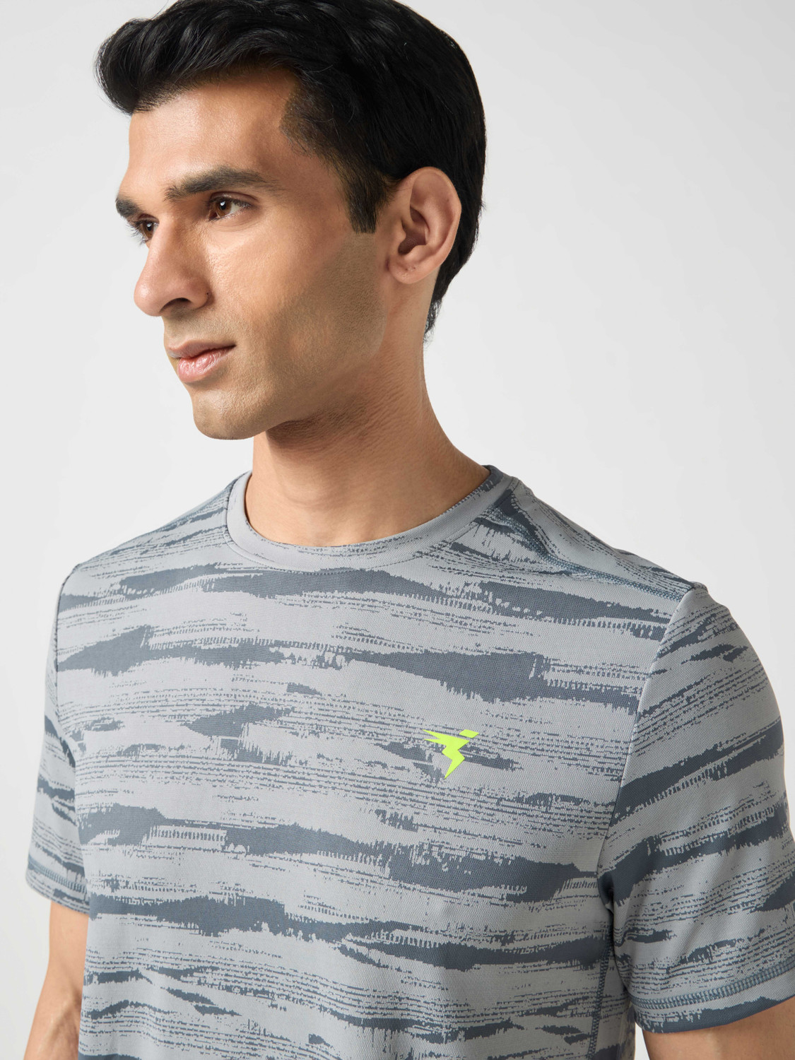 Image of TECHNOSPORT Striped Men Round Neck Blue T-Shirt