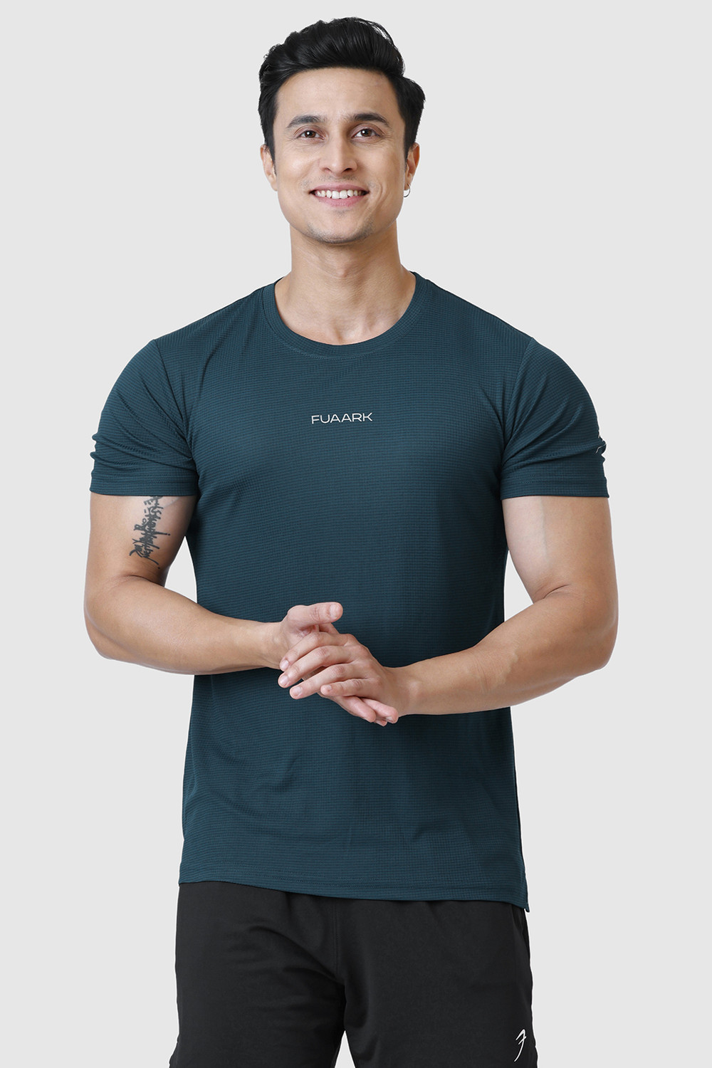 Image of FuaarK Checkered Men Round Neck Dark Green T-Shirt