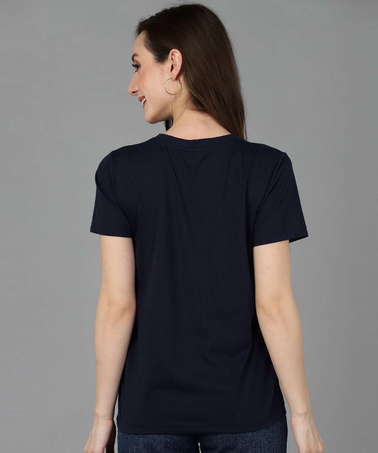 Image of Adyavastram Typography Women Round Neck Blue T-Shirt