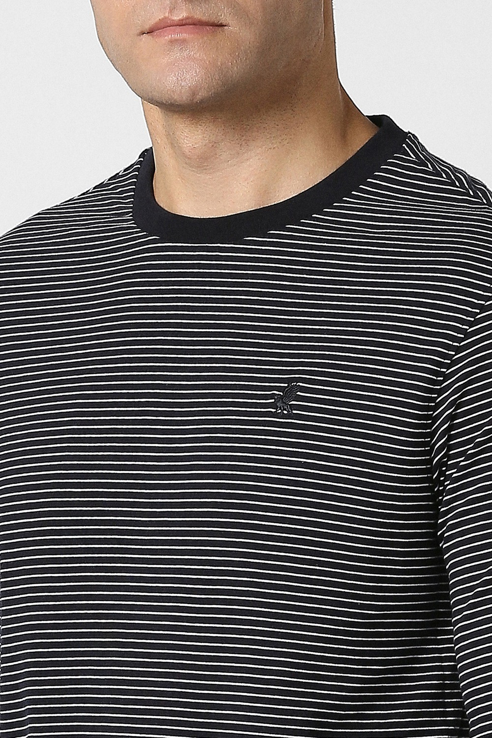 Image of PETER ENGLAND Striped Men Crew Neck Black T-Shirt