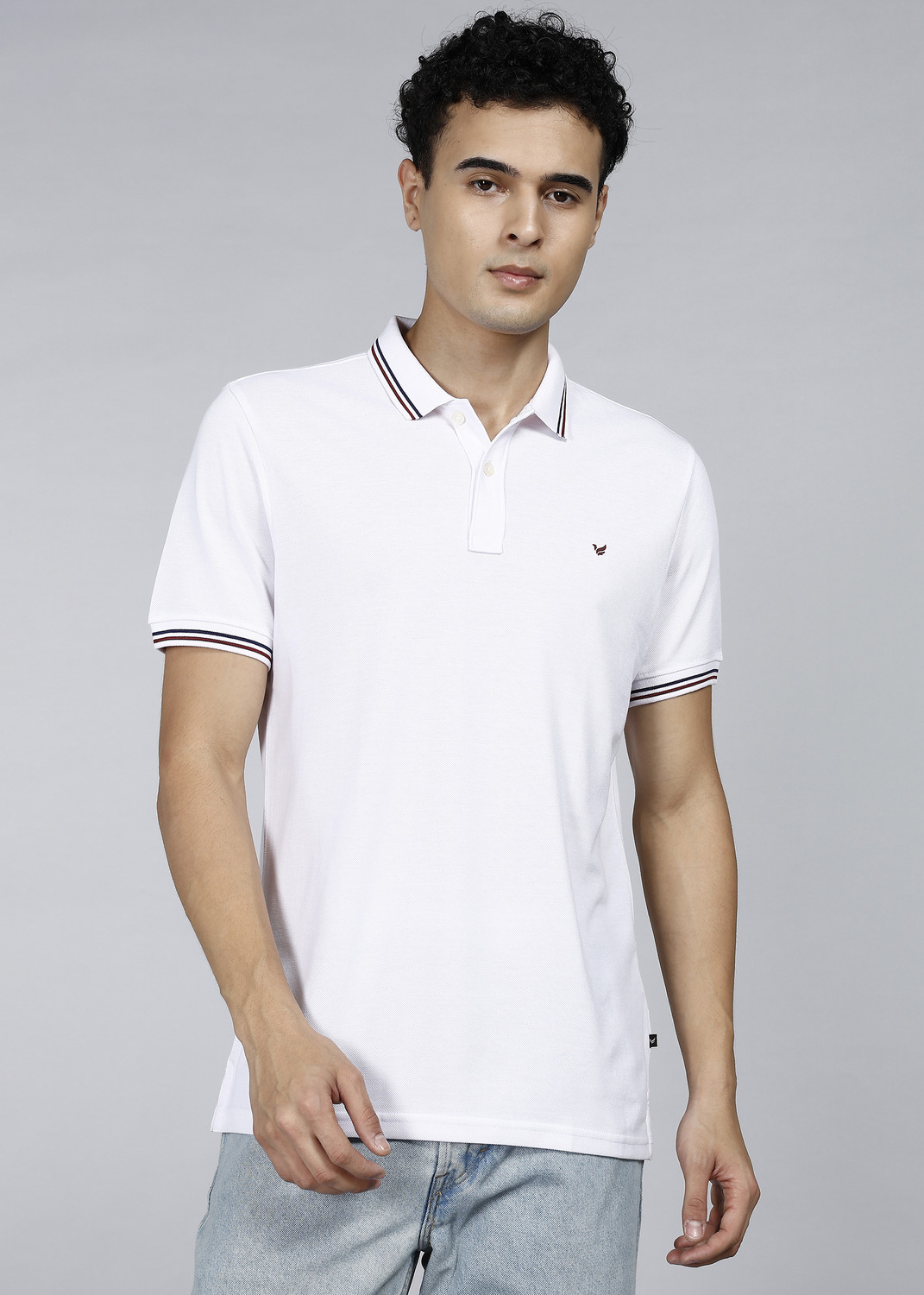 Image of Blackberrys Solid Men Polo Neck White T-Shirt
