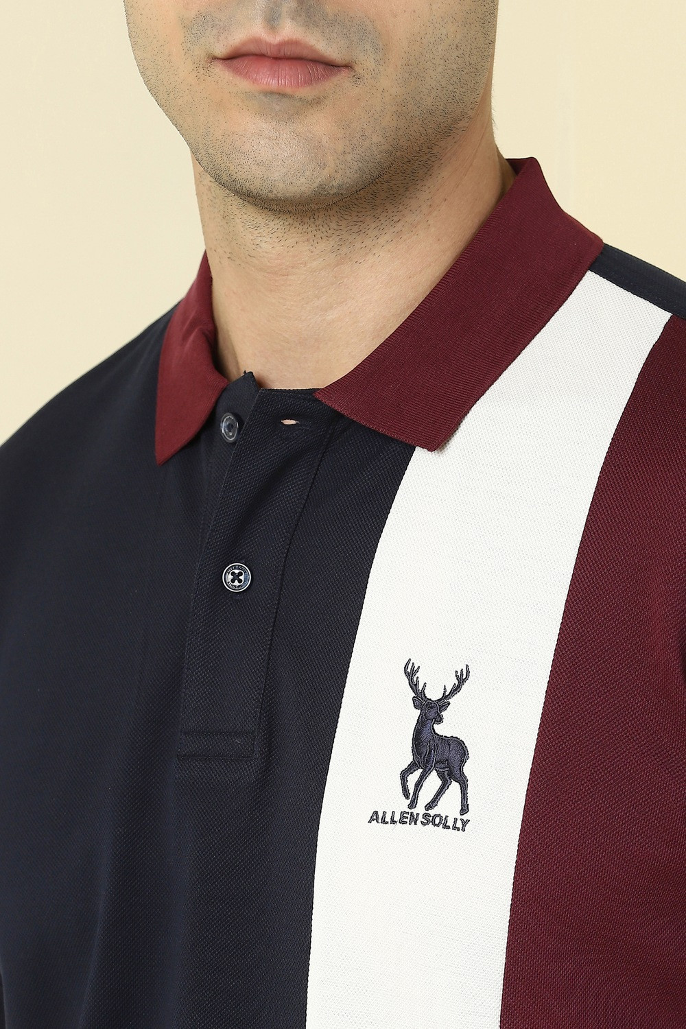 Image of Allen Solly Colorblock Men Polo Neck Dark Blue T-Shirt