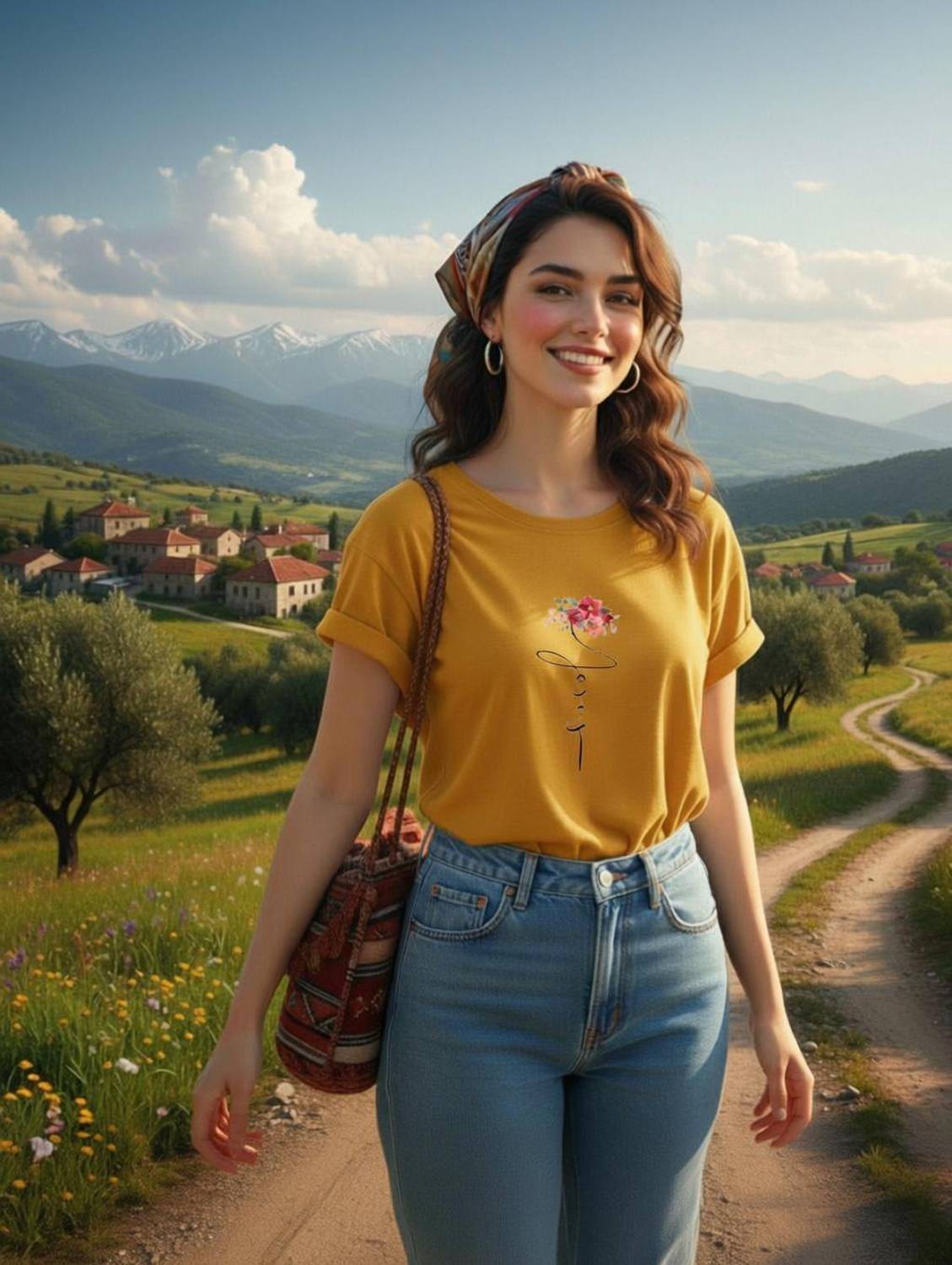 HouseOfCommon Printed Women Round Neck Yellow T-Shirt