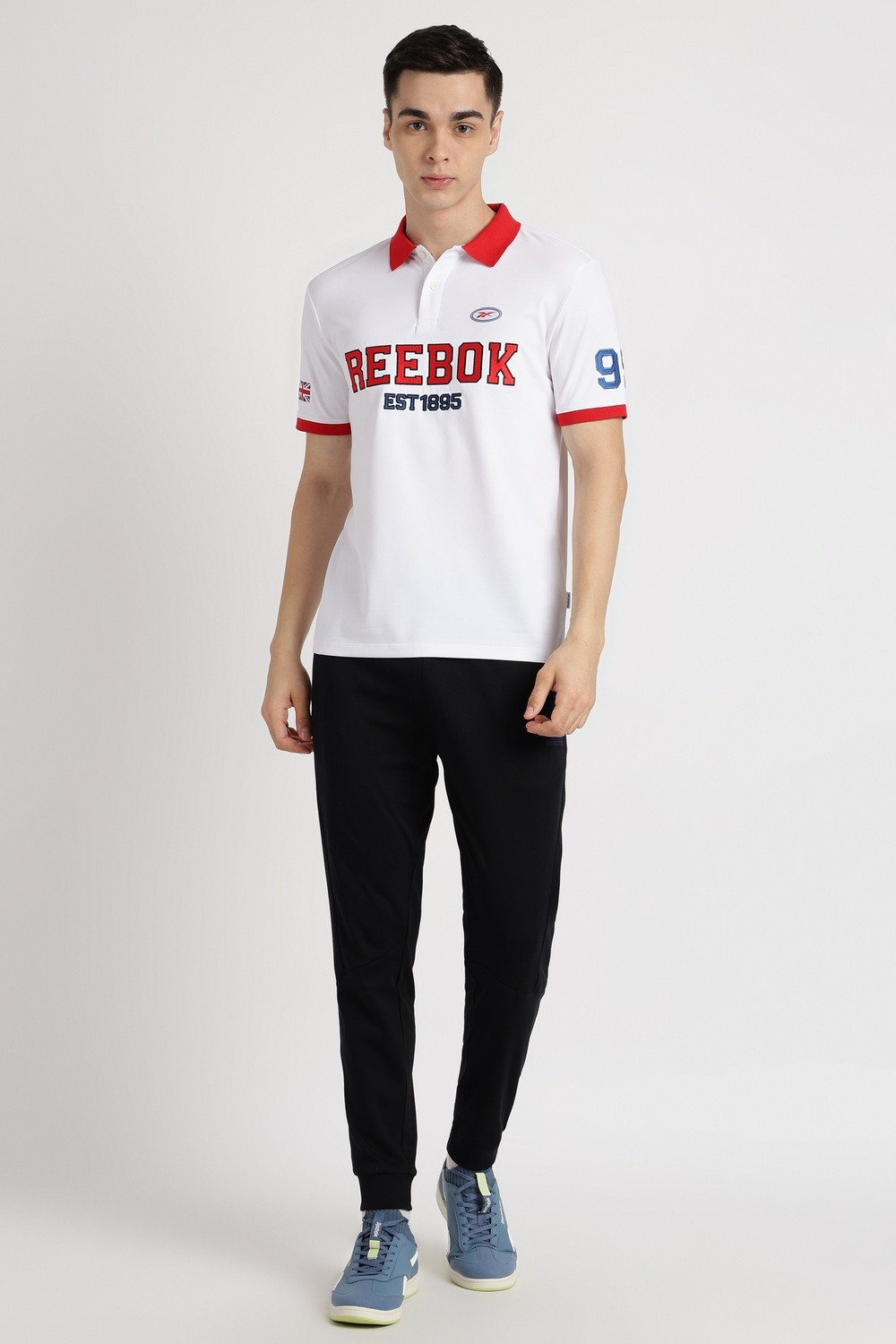 Image of REEBOK Printed Men Polo Neck White T-Shirt