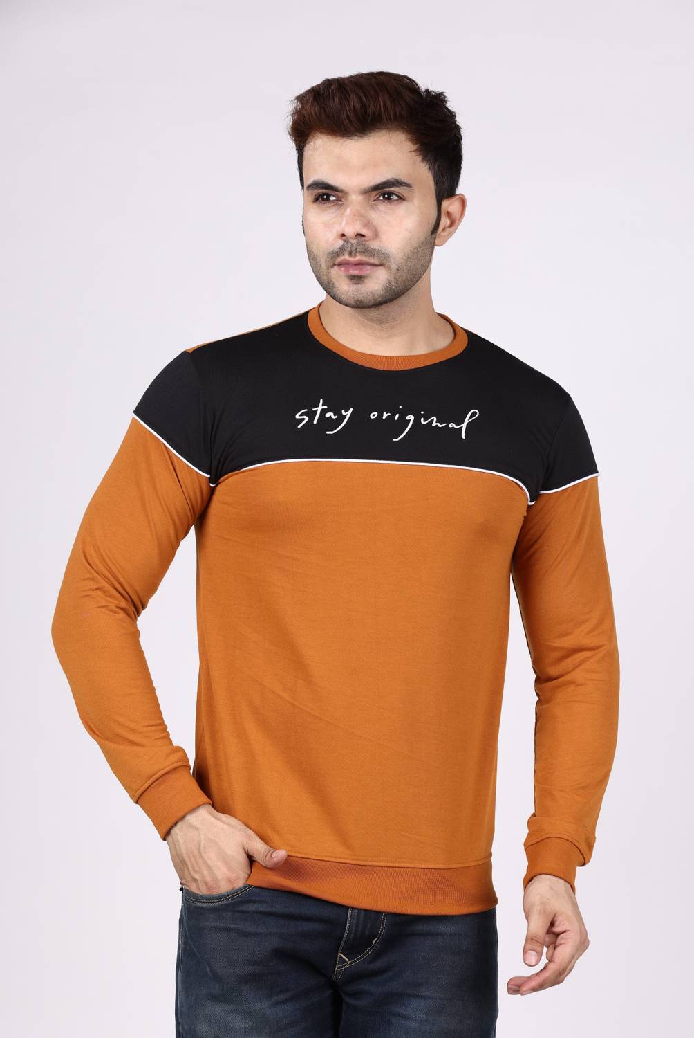 E-MAX Men Printed Round Neck Polyester Brown T-Shirt