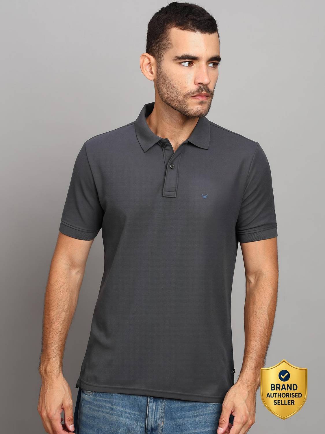 Blackberrys Solid Men Polo Neck Grey T-Shirt
