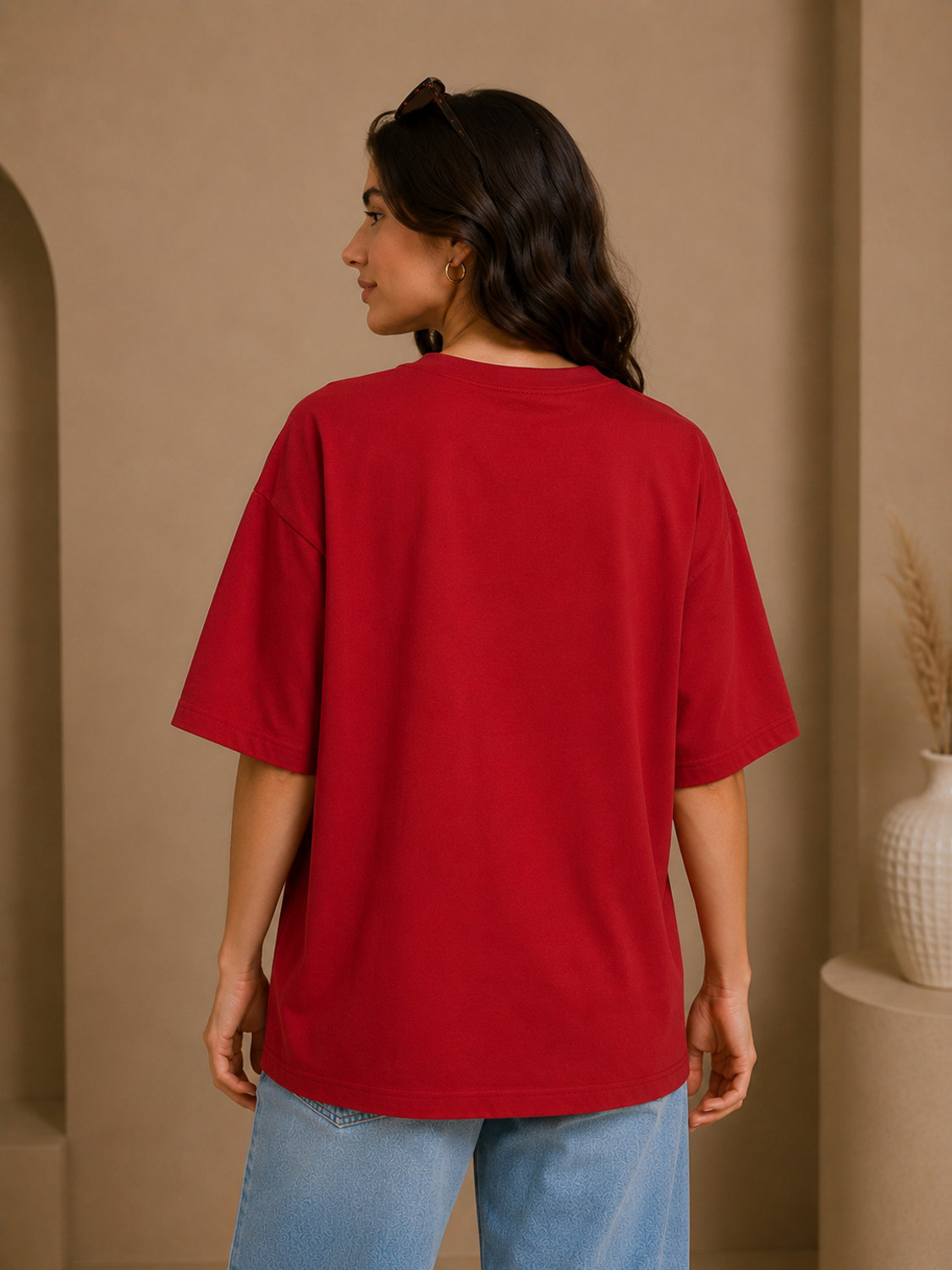 Image of Adyavastram Printed Women Round Neck Red T-Shirt