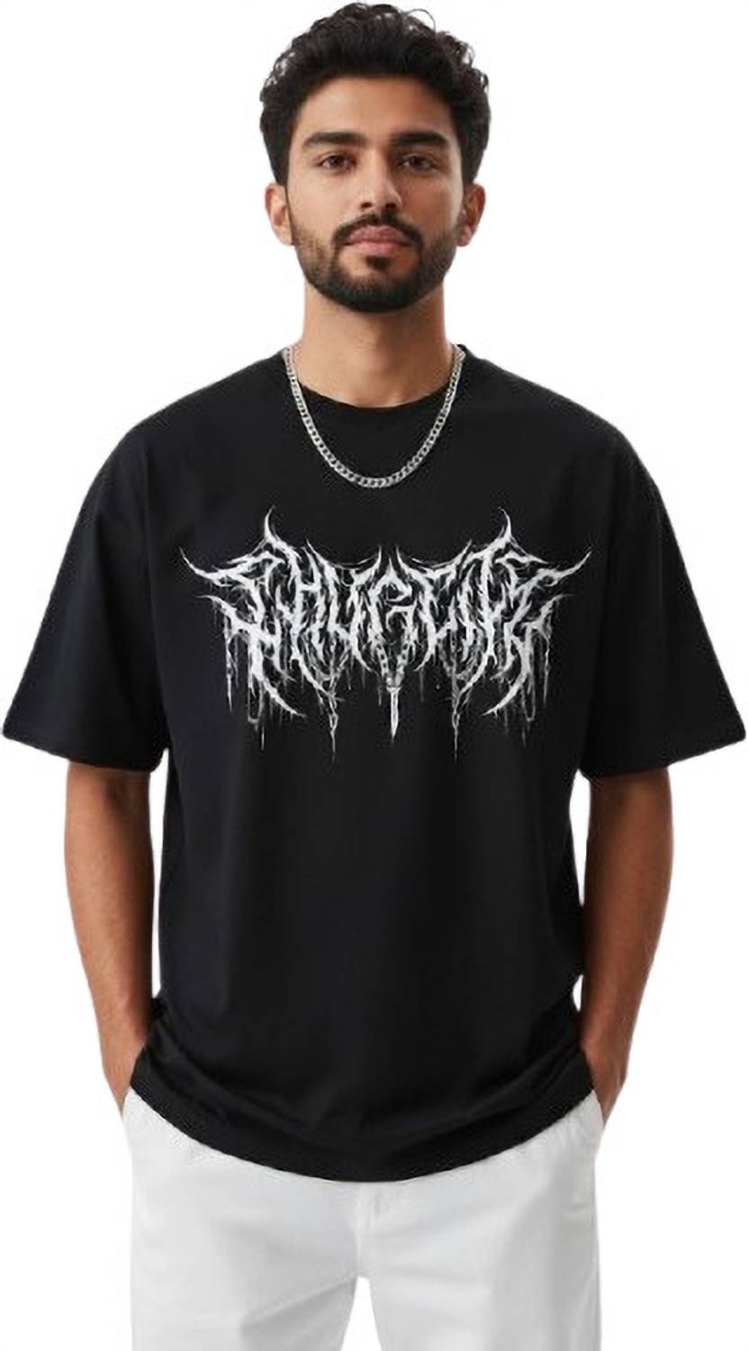 Men Graphic Print Round Neck Cotton Blend Black T-Shirt - Image 1