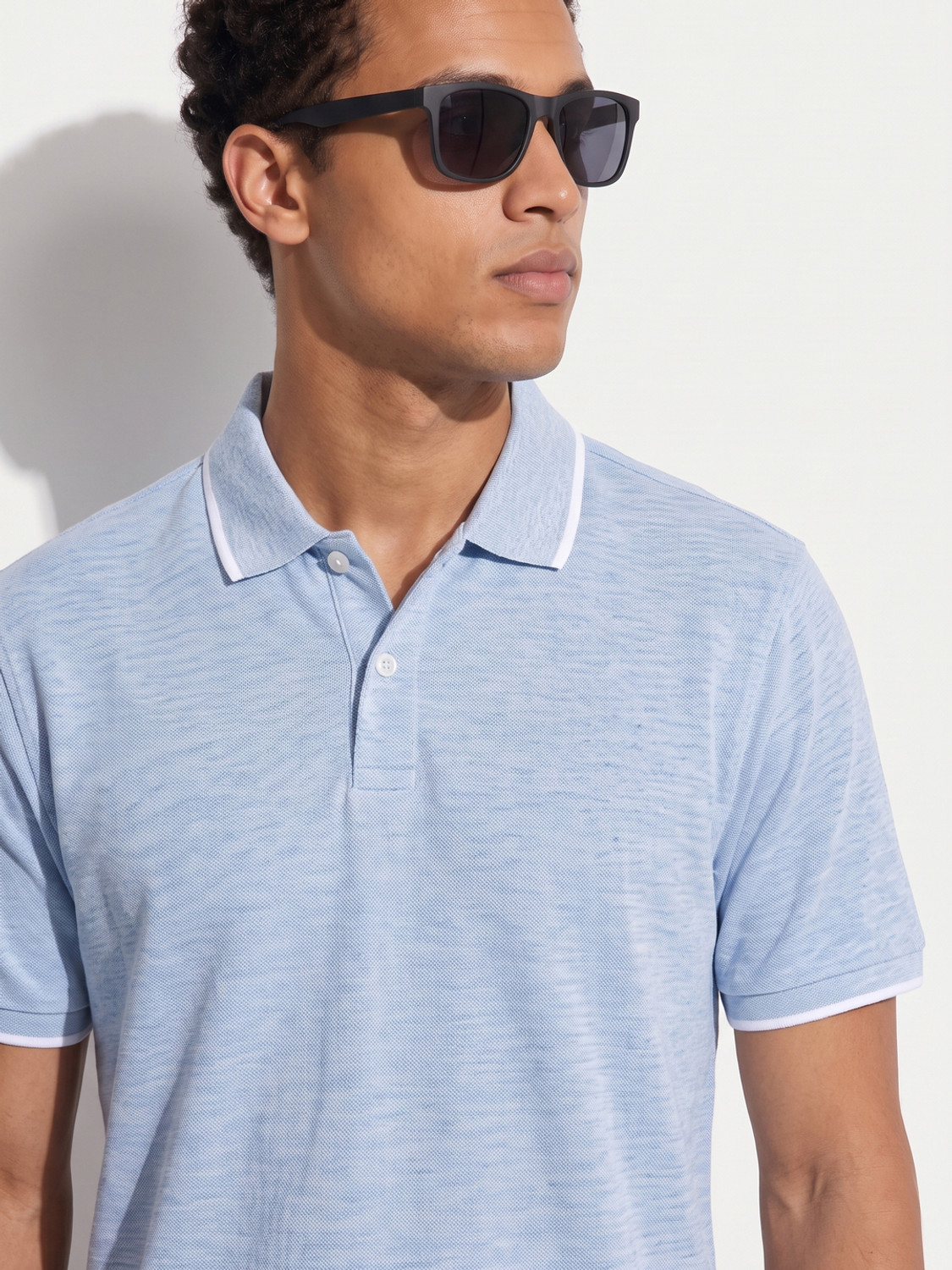 Image of HIGHLANDER Self Design Men Polo Neck Blue T-Shirt
