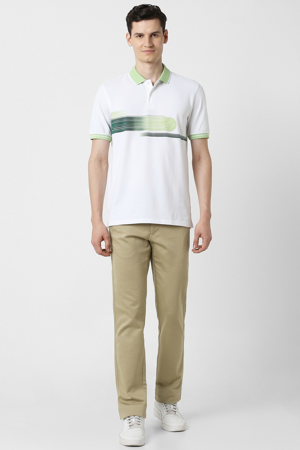 Image of PETER ENGLAND Colorblock Men Polo Neck White T-Shirt