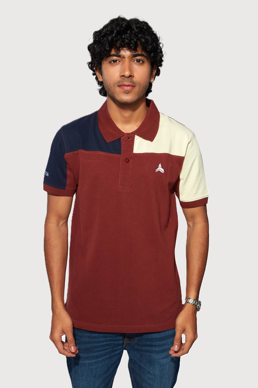 SAINT BETON Men Colorblock, Embroidered Polo Neck Reversible Cott
