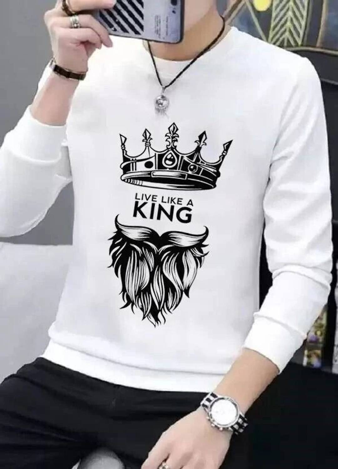 MARIAM ENTERPRISE Men Printed, Typography Round Neck Polyester Wh