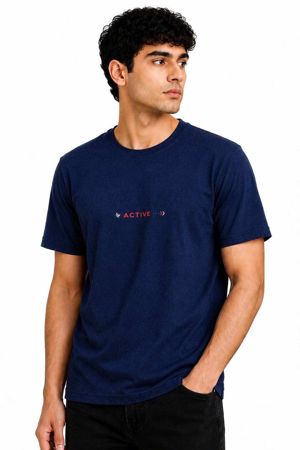 axys Printed Men Round Neck Navy Blue T-Shirt