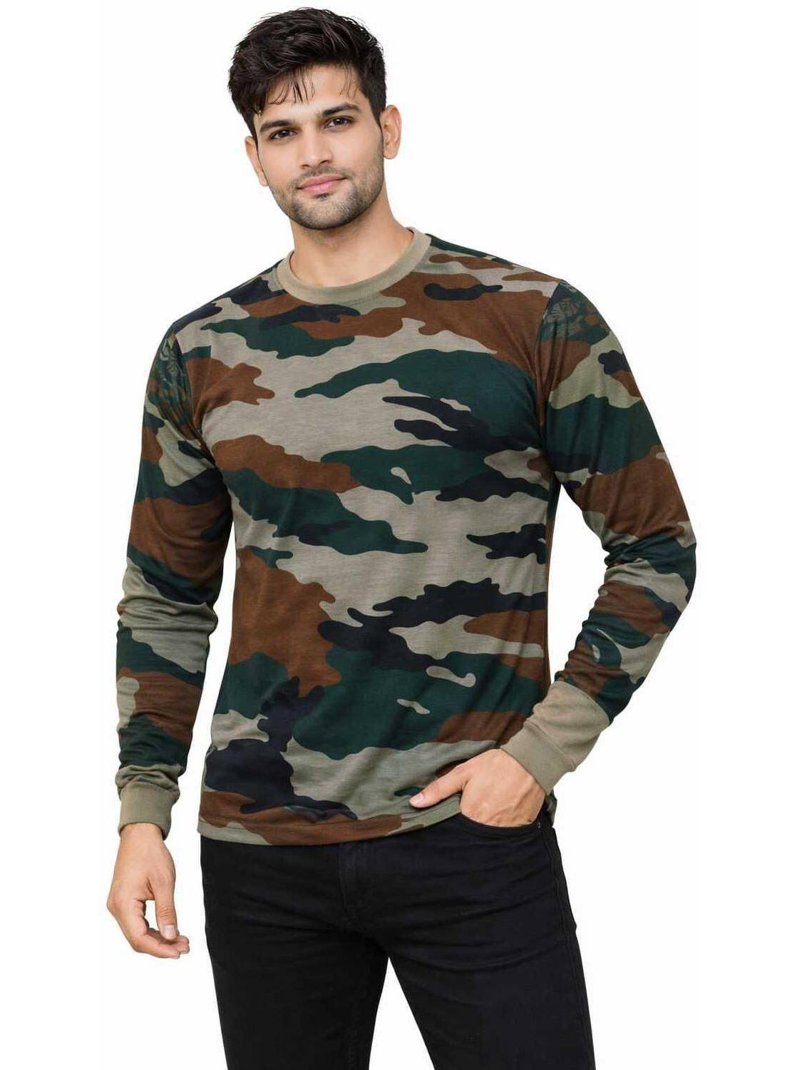 CAMOTAGE Military Camouflage Men Round Neck Multicolor T-Shirt
