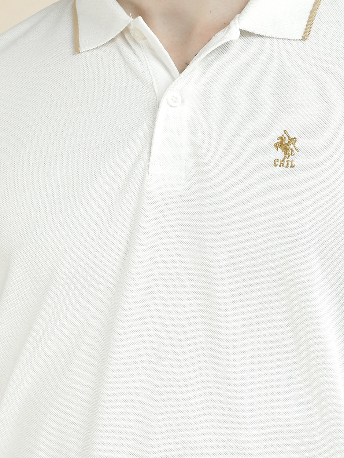 Image of CANTABIL Colorblock Men Polo Neck White T-Shirt