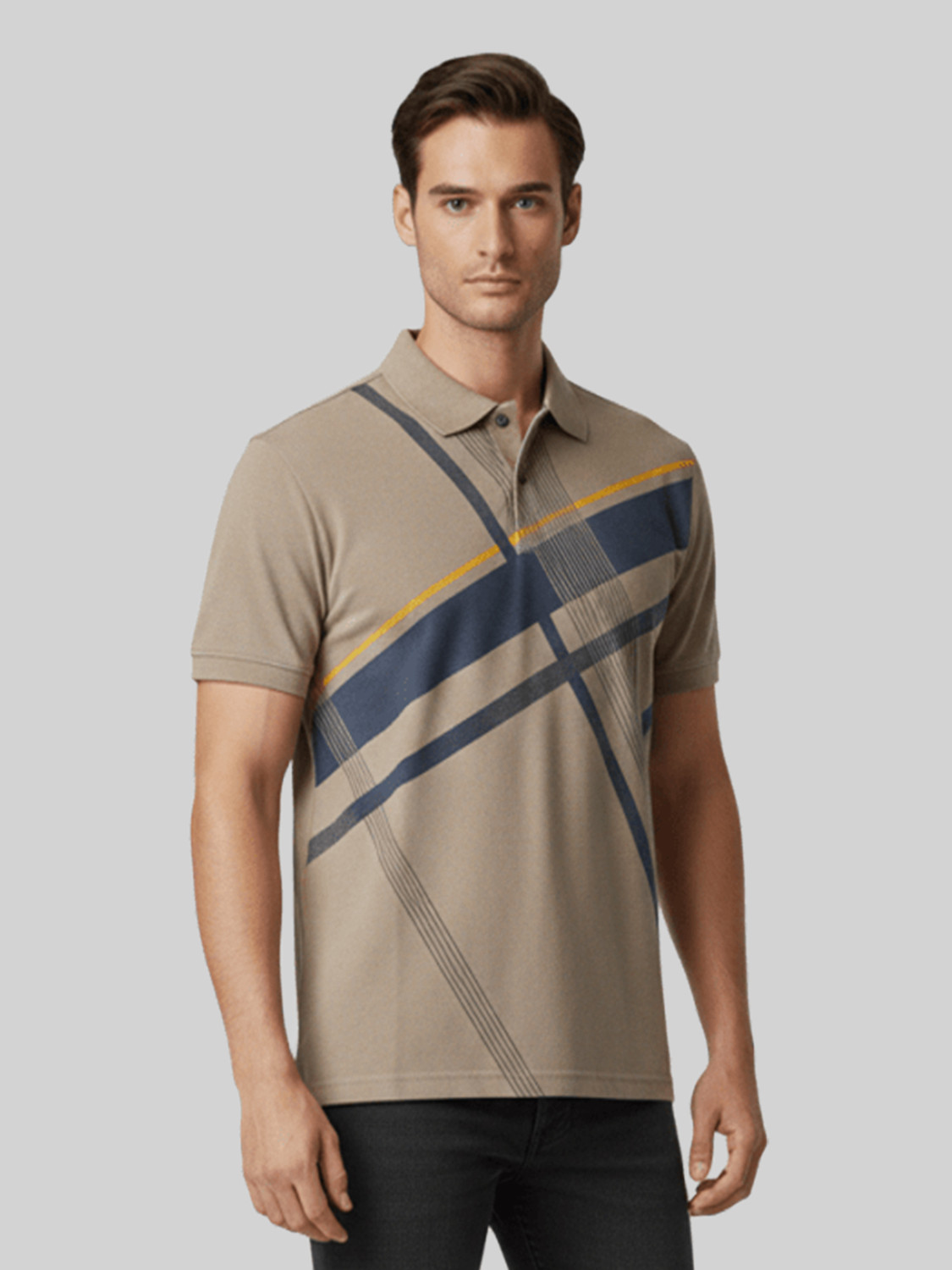 Dollar Printed Men Polo Neck Beige T-Shirt