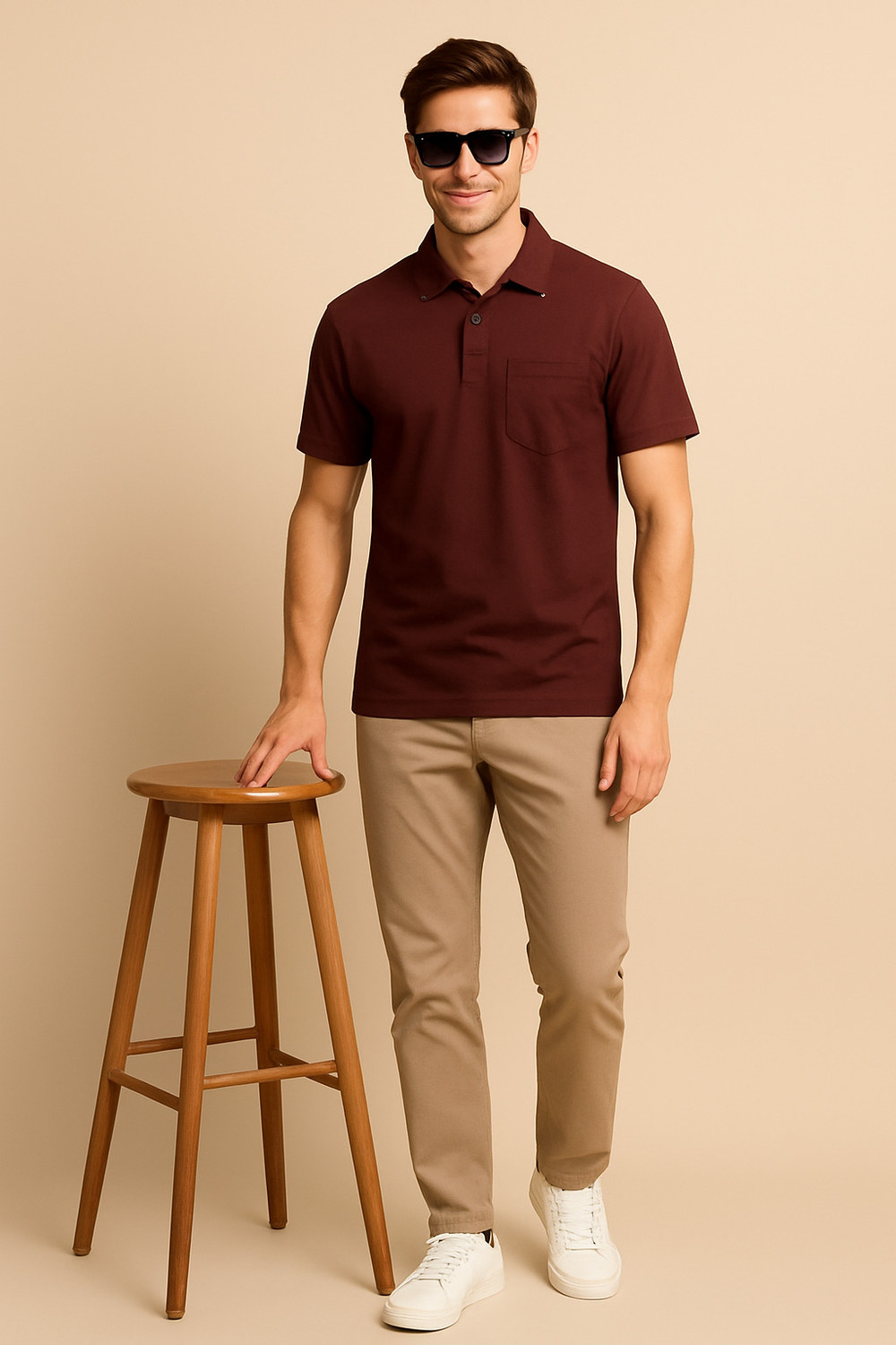 Image of Fleximaa Solid Men Polo Neck Brown T-Shirt