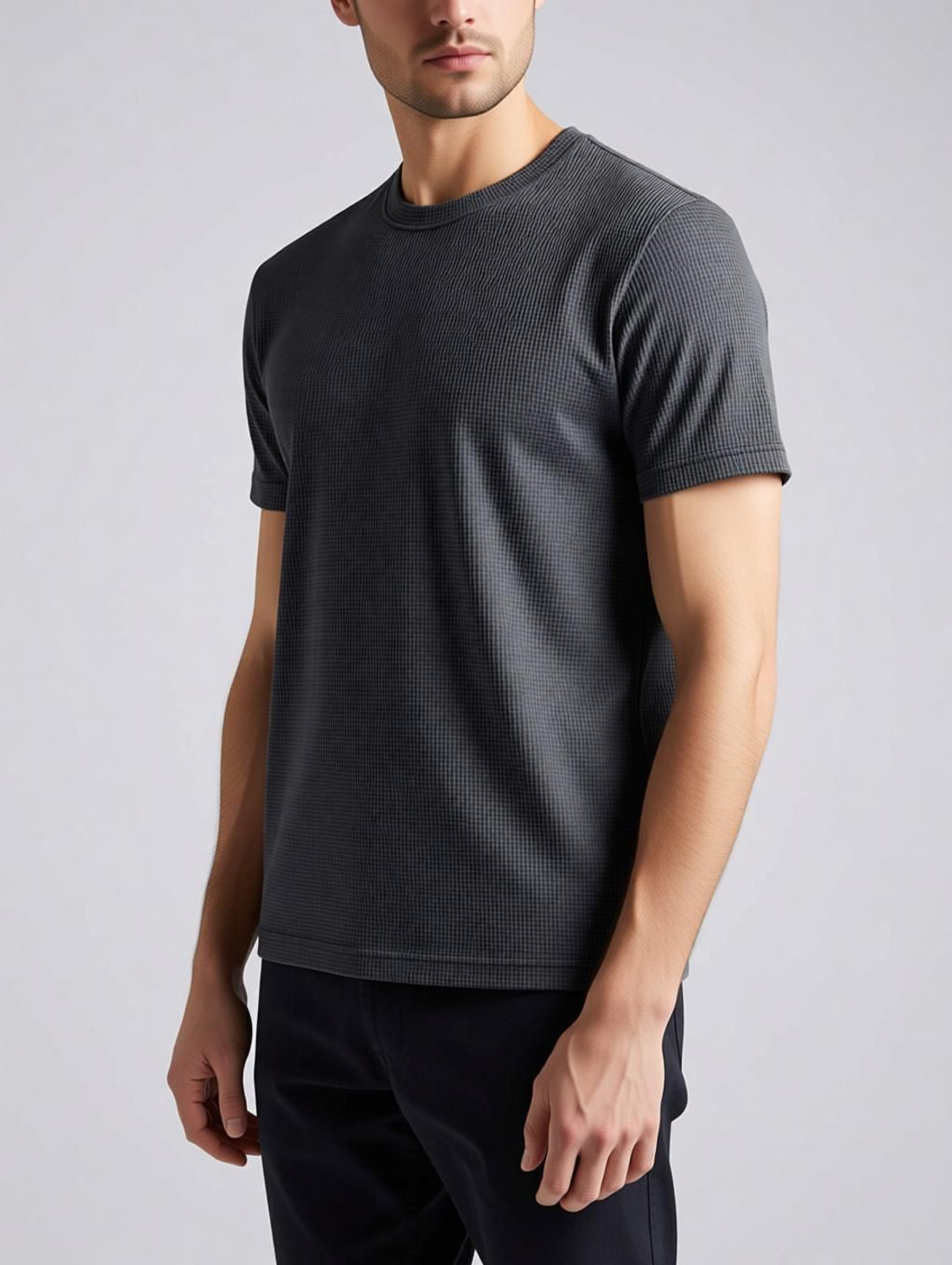 Image of ZeenatFashion Self Design Men Round Neck Grey T-Shirt