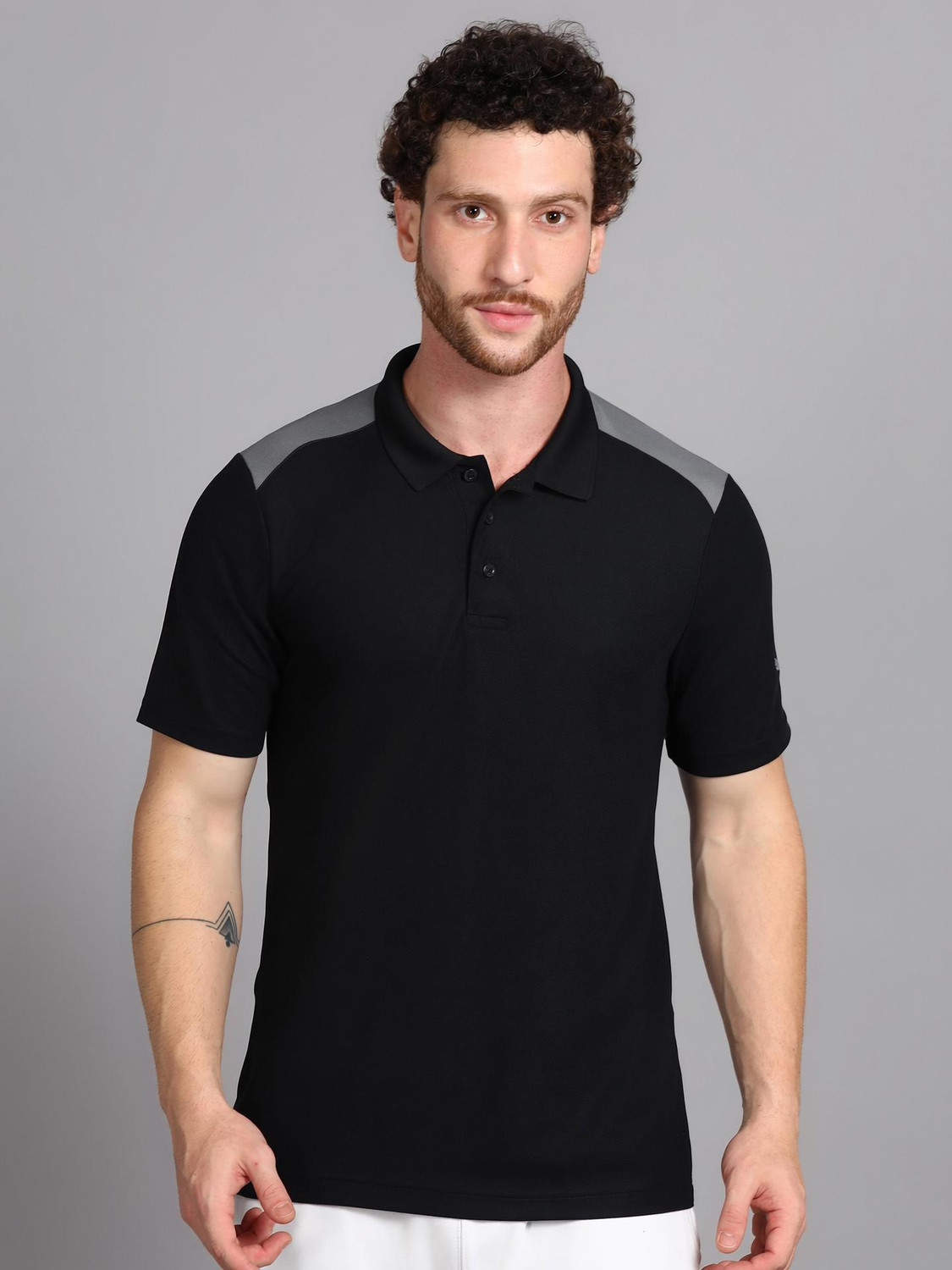 Image of PUMA Colorblock Men Polo Neck Black T-Shirt