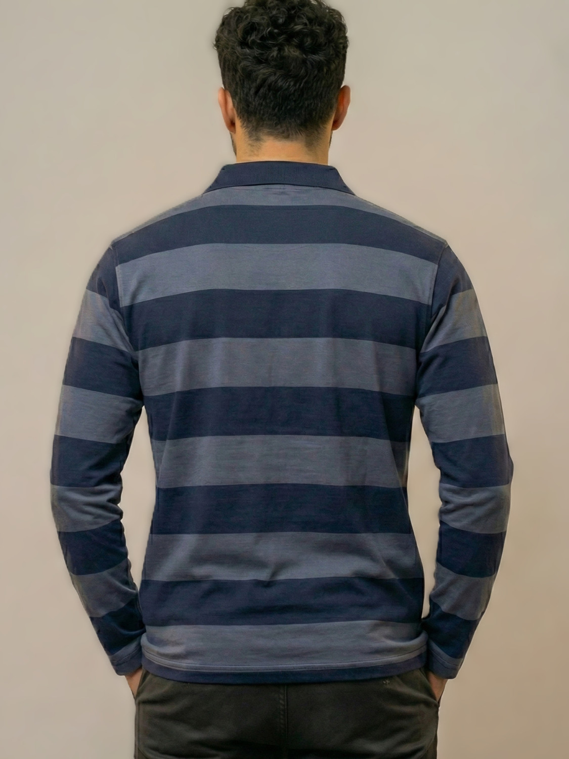Image of Alvin Striped Men Polo Neck Grey T-Shirt