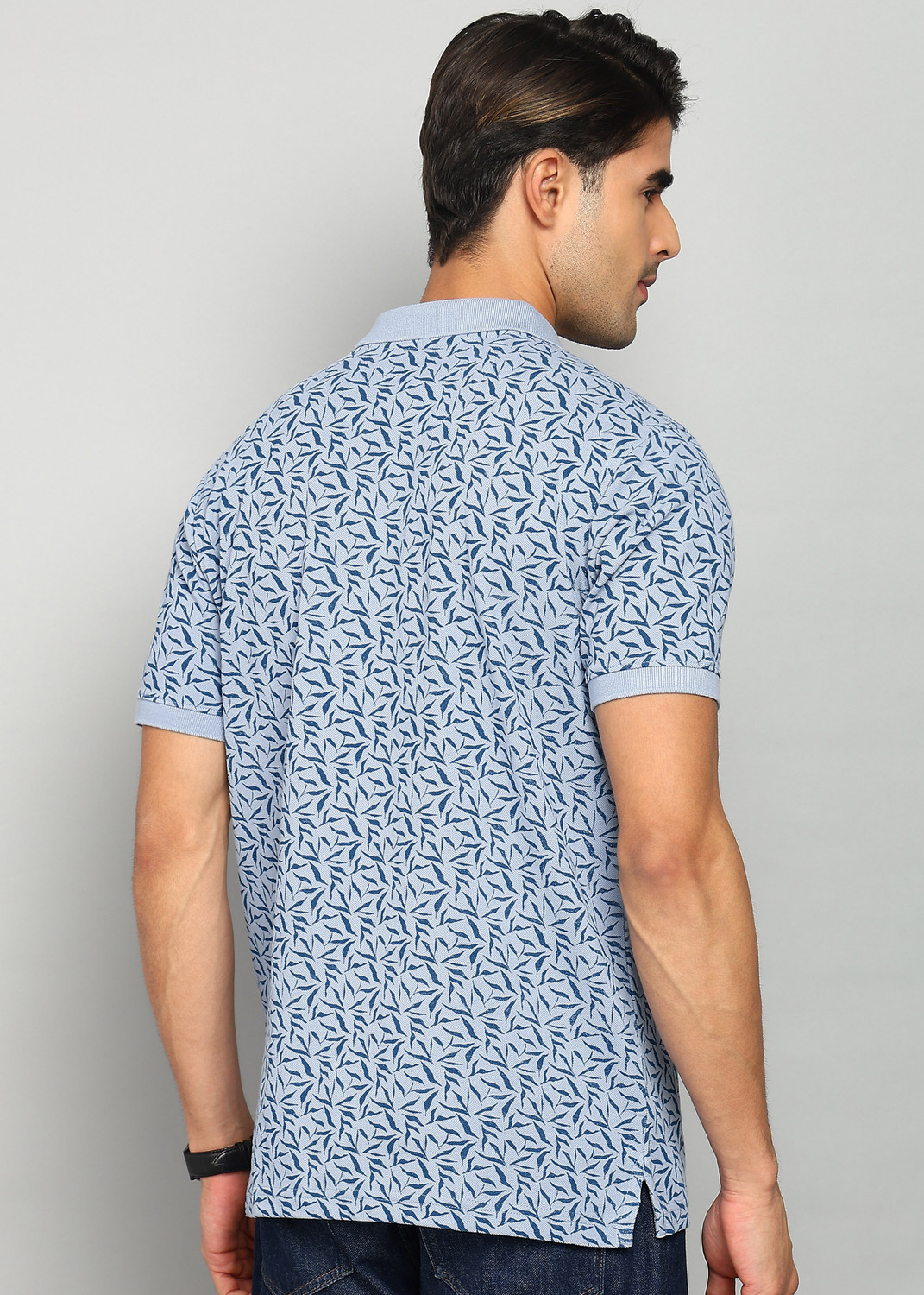 Image of PARK AVENUE Printed Men Polo Neck Light Blue T-Shirt