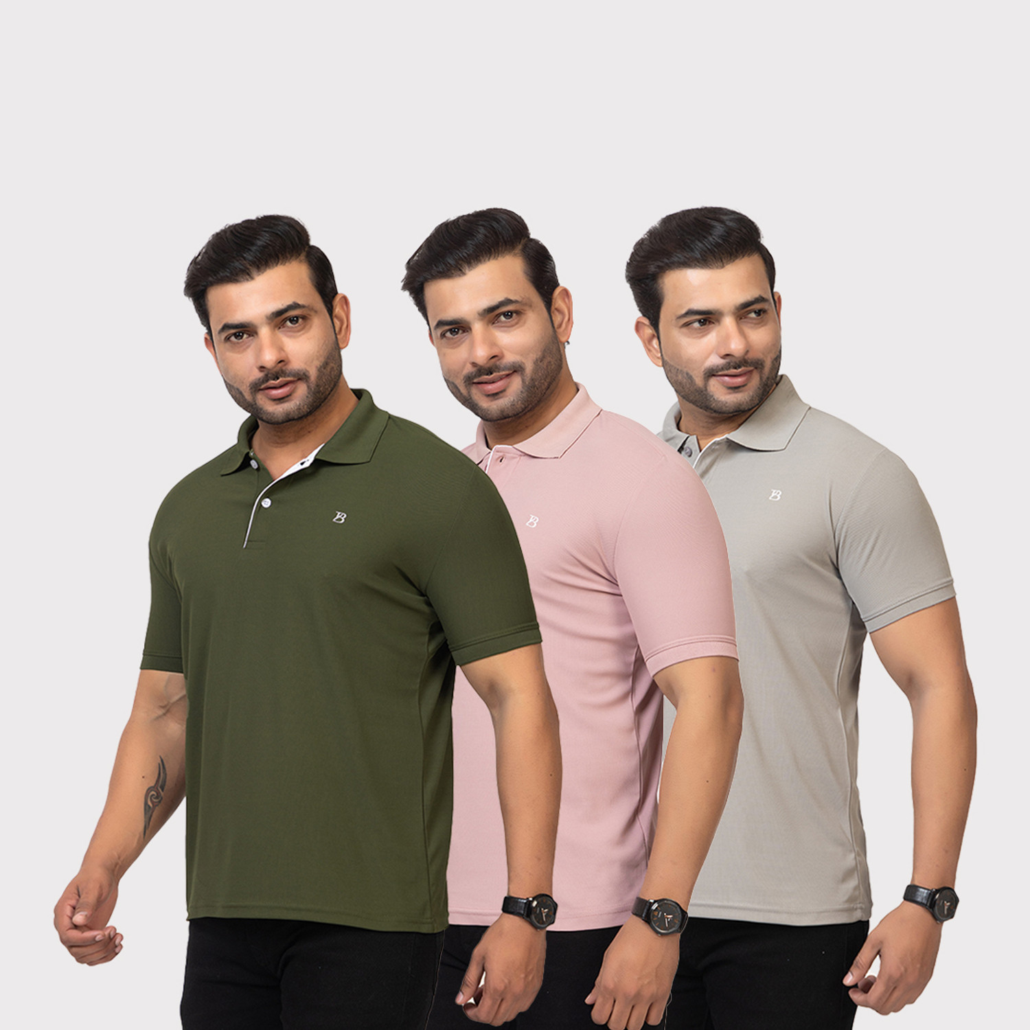Image of TWEUNBOY Solid Men Polo Neck Multicolor T-Shirt