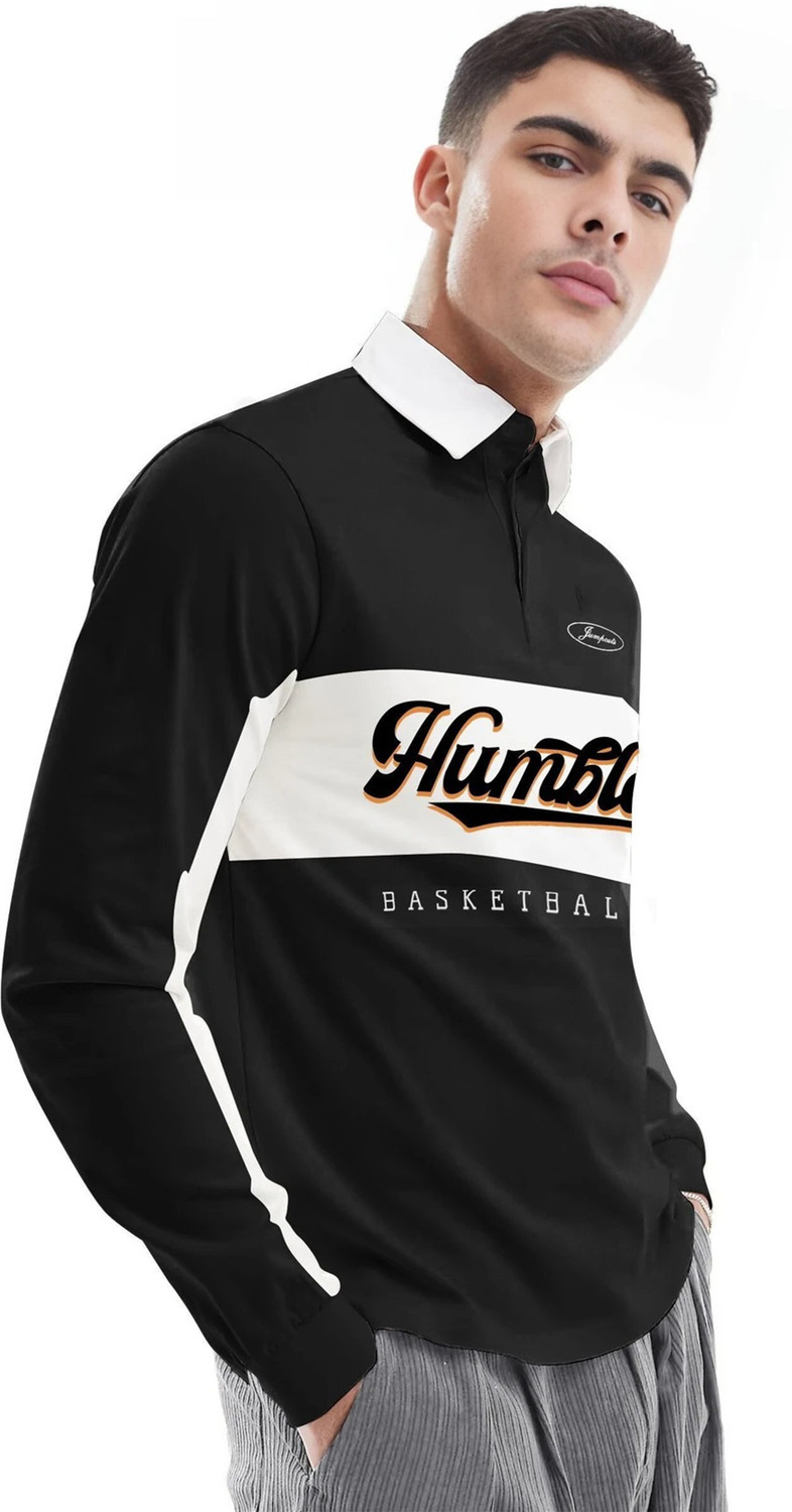 Image of Jump Cuts Printed Men Polo Neck Black T-Shirt