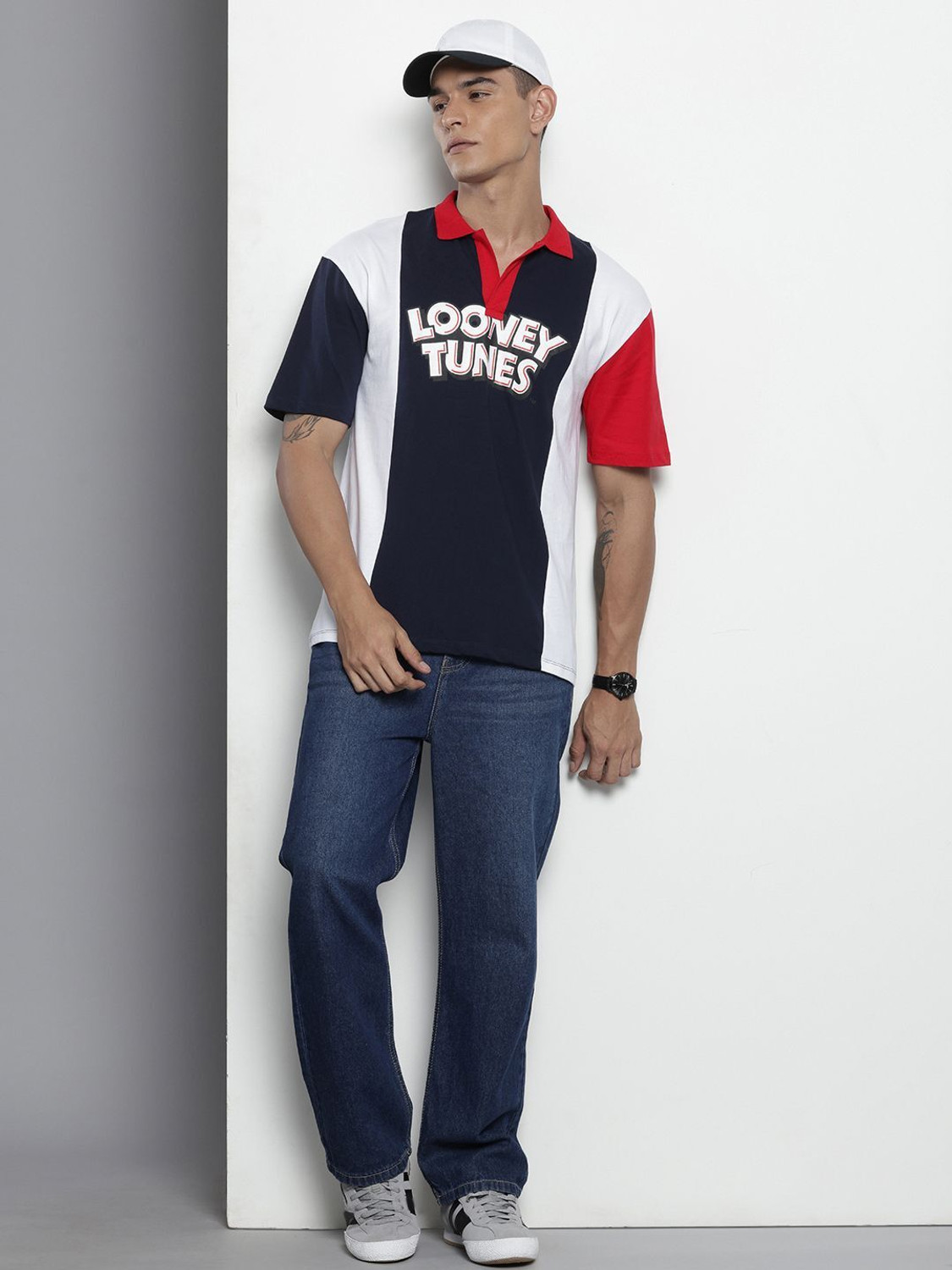 Image of The Indian Garage Co. Printed Men Polo Neck Dark Blue T-Shirt