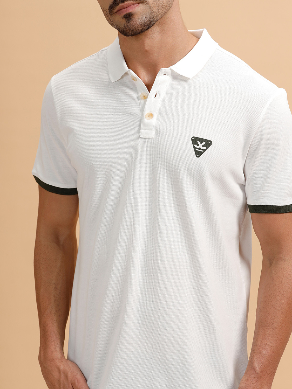 Image of WROGN Men Solid Polo Neck Pure Cotton Silver T-Shirt