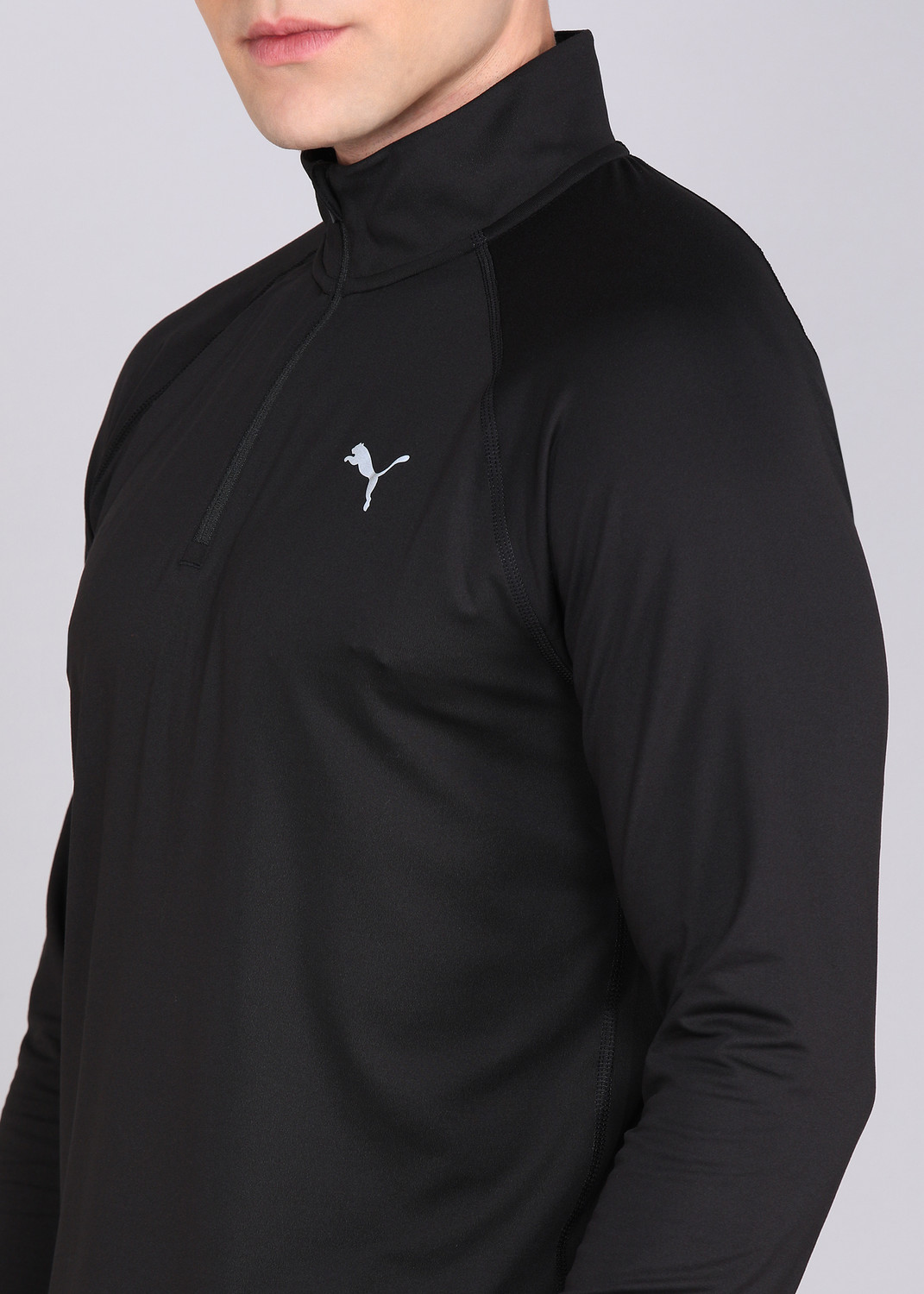 Image of PUMA Men Solid High Neck Polyester Black T-Shirt