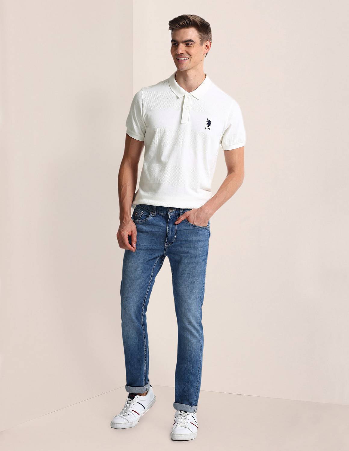 U.S. POLO ASSN. Men White Polo Neck T-Shirt - Image 3