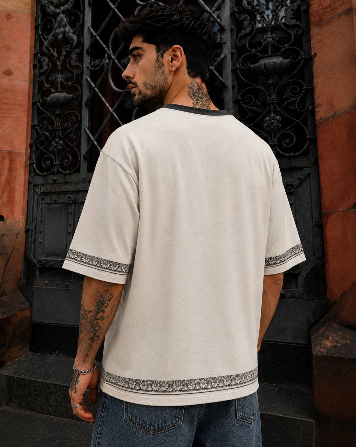 Force Men Beige Round Neck T-Shirt - Image 2