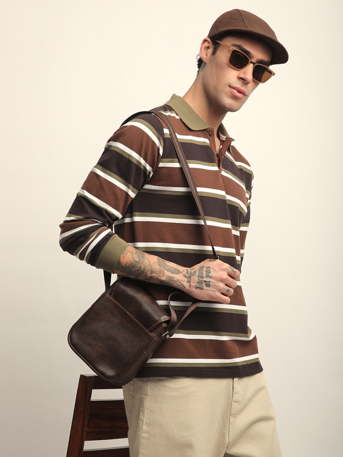 Image of DILLINGER Striped Men Polo Neck Multicolor T-Shirt