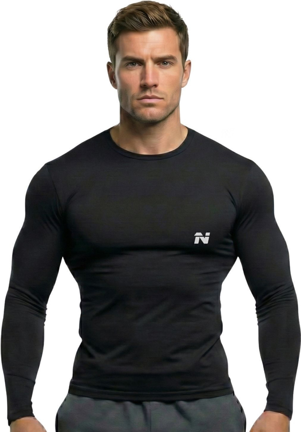 Image of NINQ Solid Men Round Neck Black, White, Blue T-Shirt