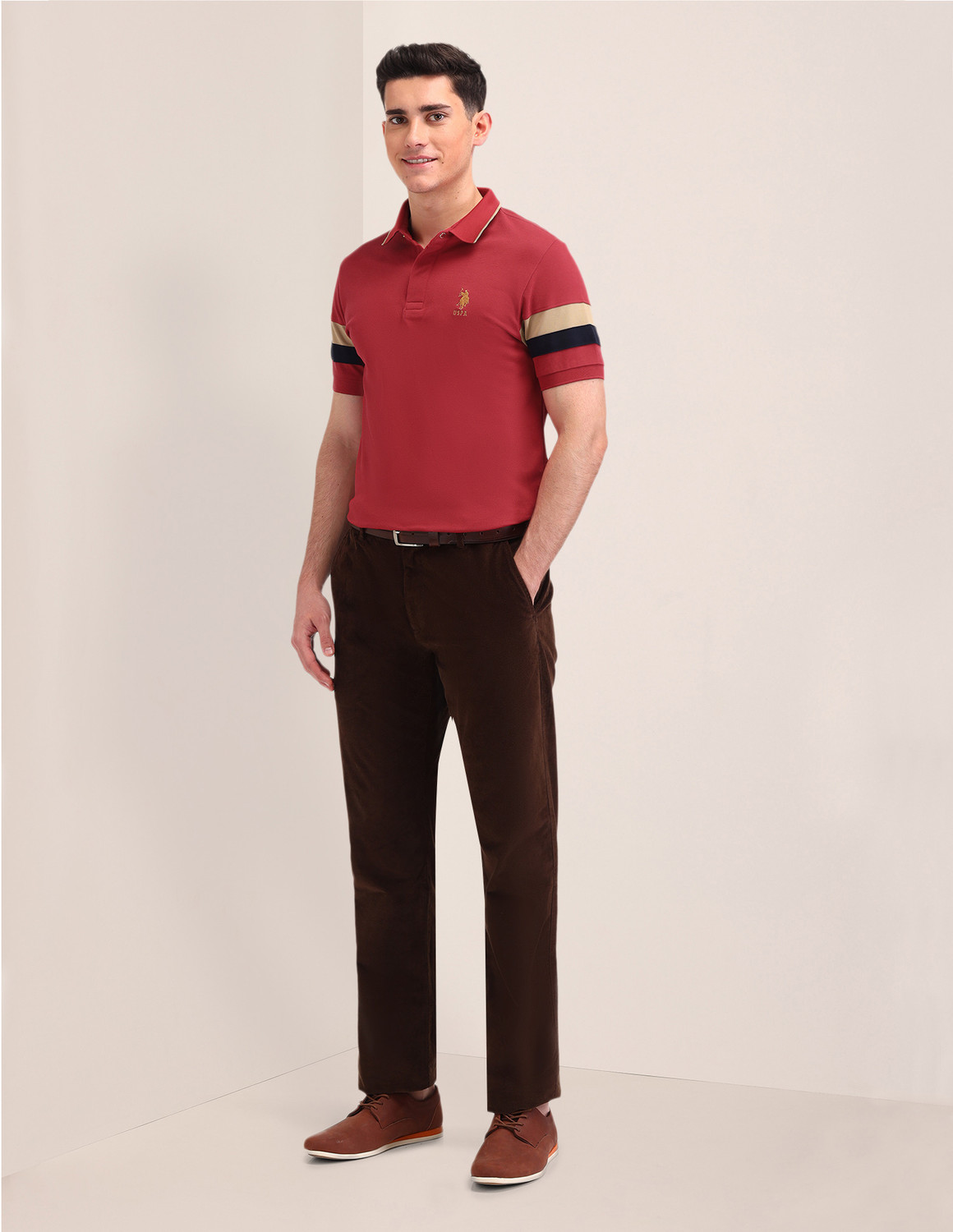 Image of U.S. POLO ASSN. Colorblock Men Polo Neck Orange T-Shirt