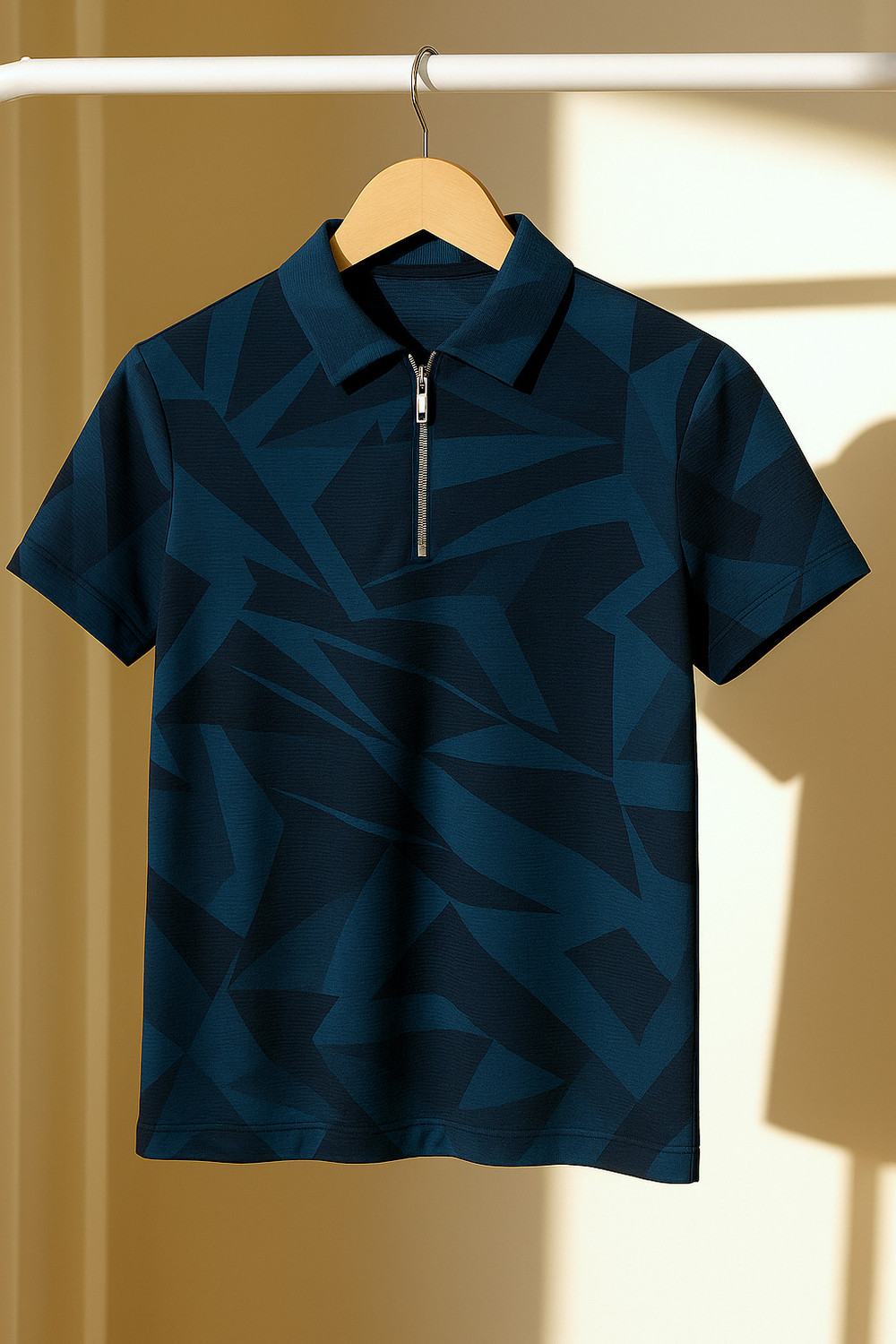 Image of Try This Colorblock Men Polo Neck Blue T-Shirt