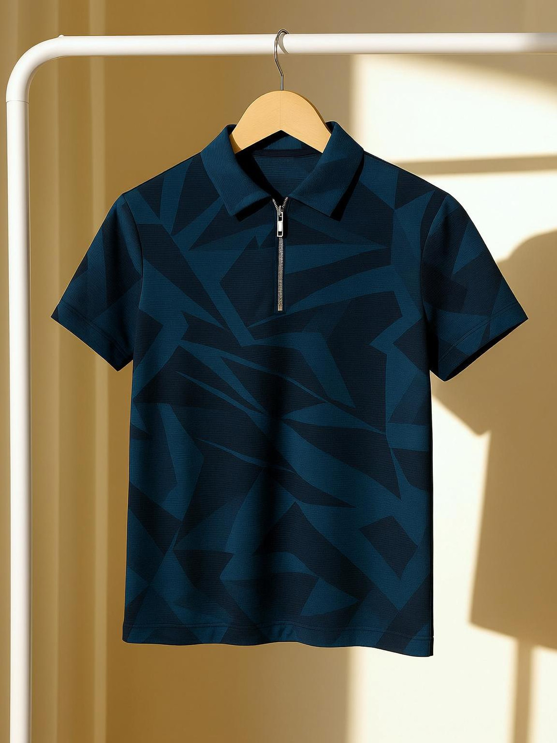 Image of Try This Colorblock Men Polo Neck Light Blue, Blue T-Shirt