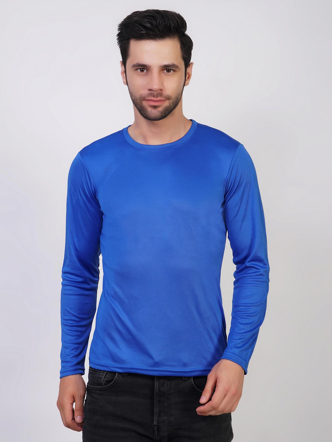 Image of KASPY Solid Men Round Neck Blue T-Shirt