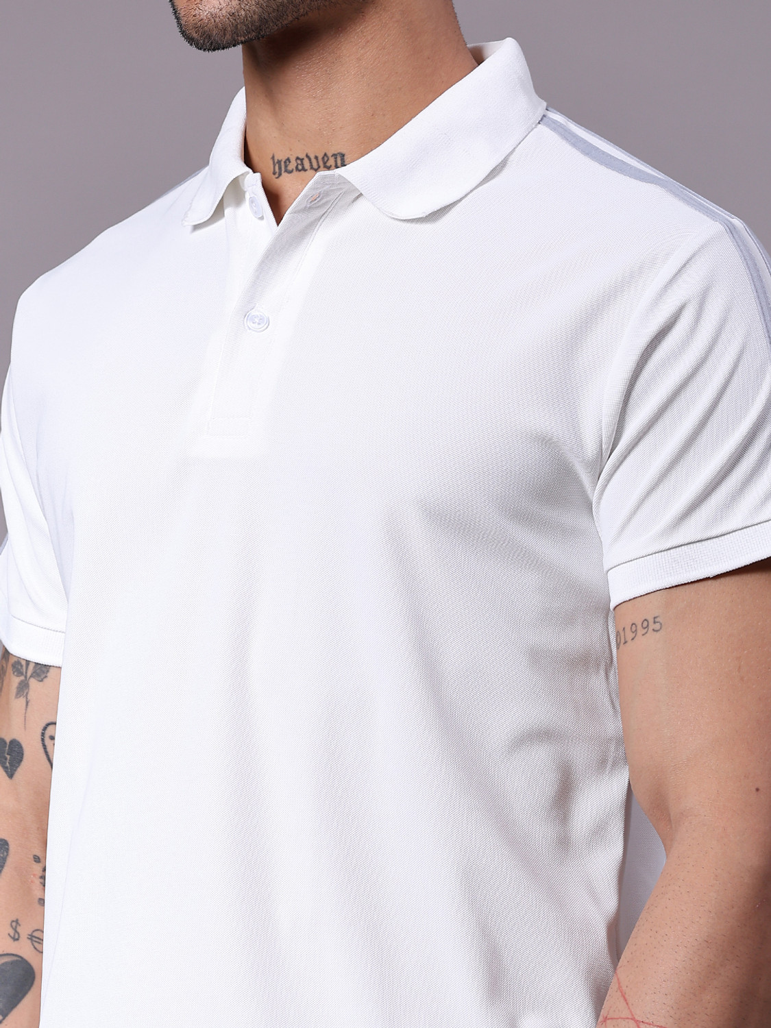 Image of V-MART Solid Men Polo Neck White T-Shirt
