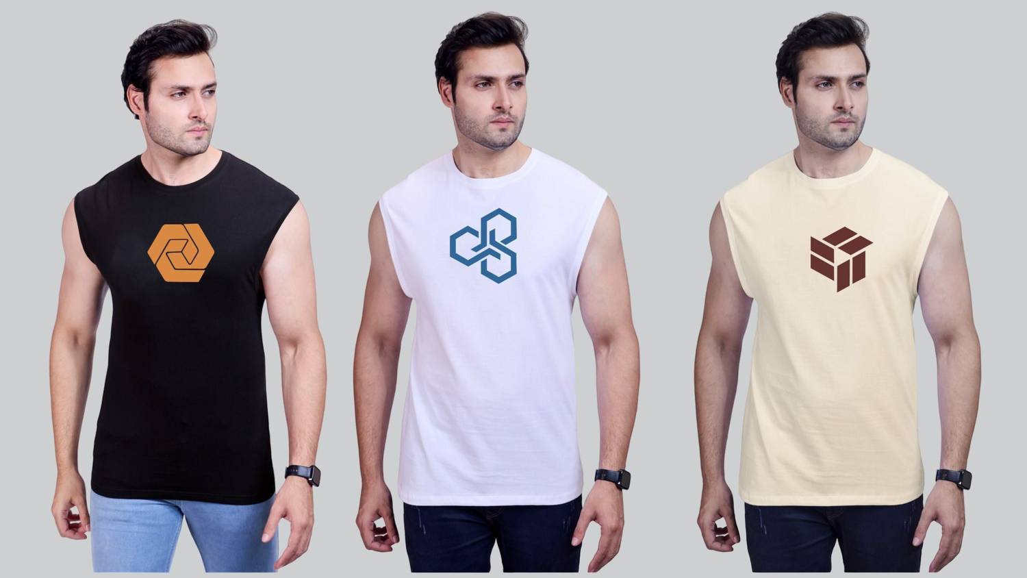 I&D Pack of 3 Men Graphic Print Round Neck Pure Cotton Multicolor