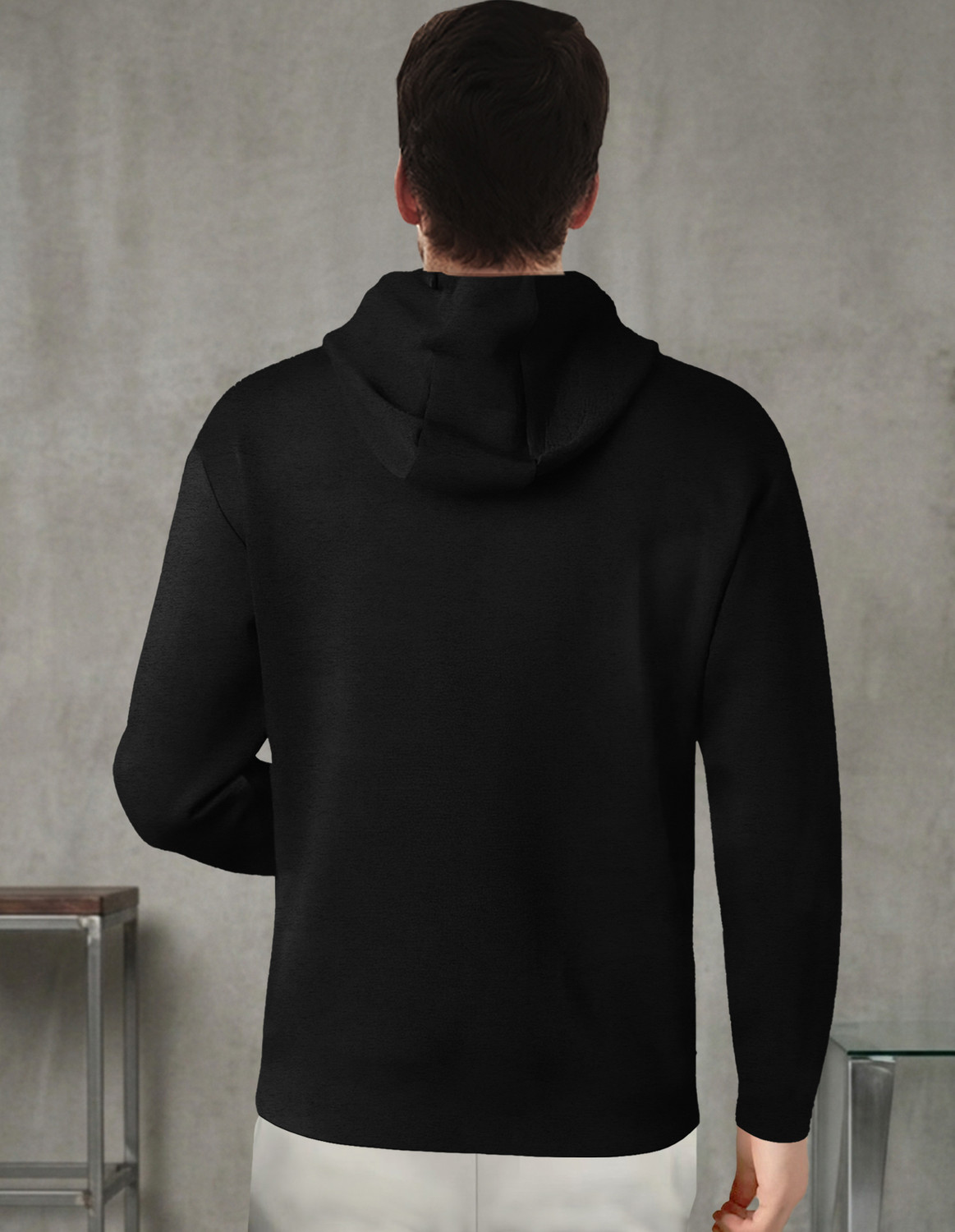 Image of TESSERACT Solid Men Hooded Neck Black T-Shirt