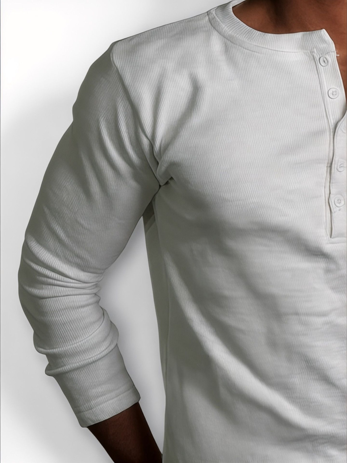 Image of YDWC Solid Men Henley Neck White T-Shirt