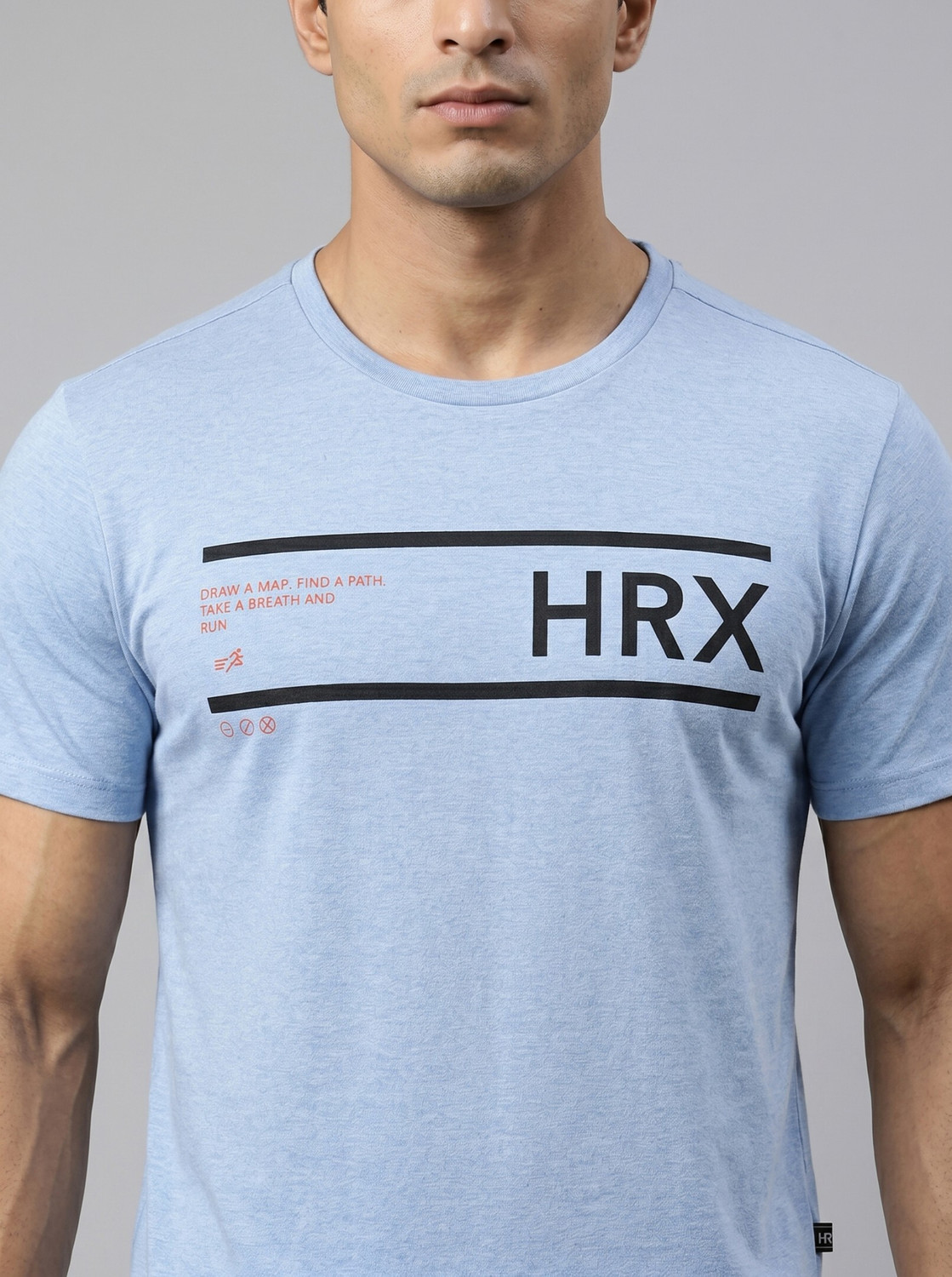 Image of HRX by Hrithik Roshan Printed Men Round Neck Blue T-Shirt