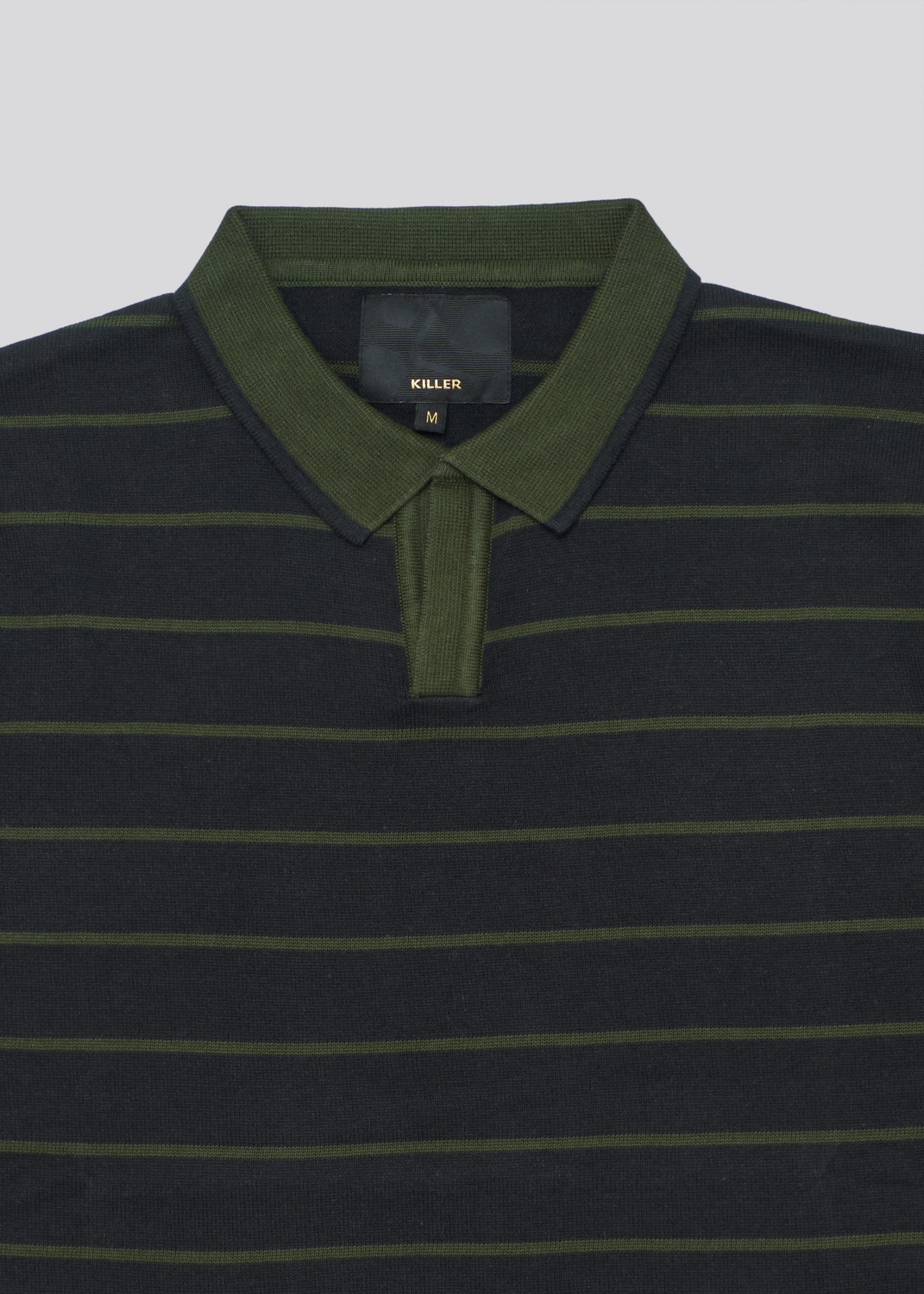 Image of KILLER Striped Men Polo Neck Green T-Shirt