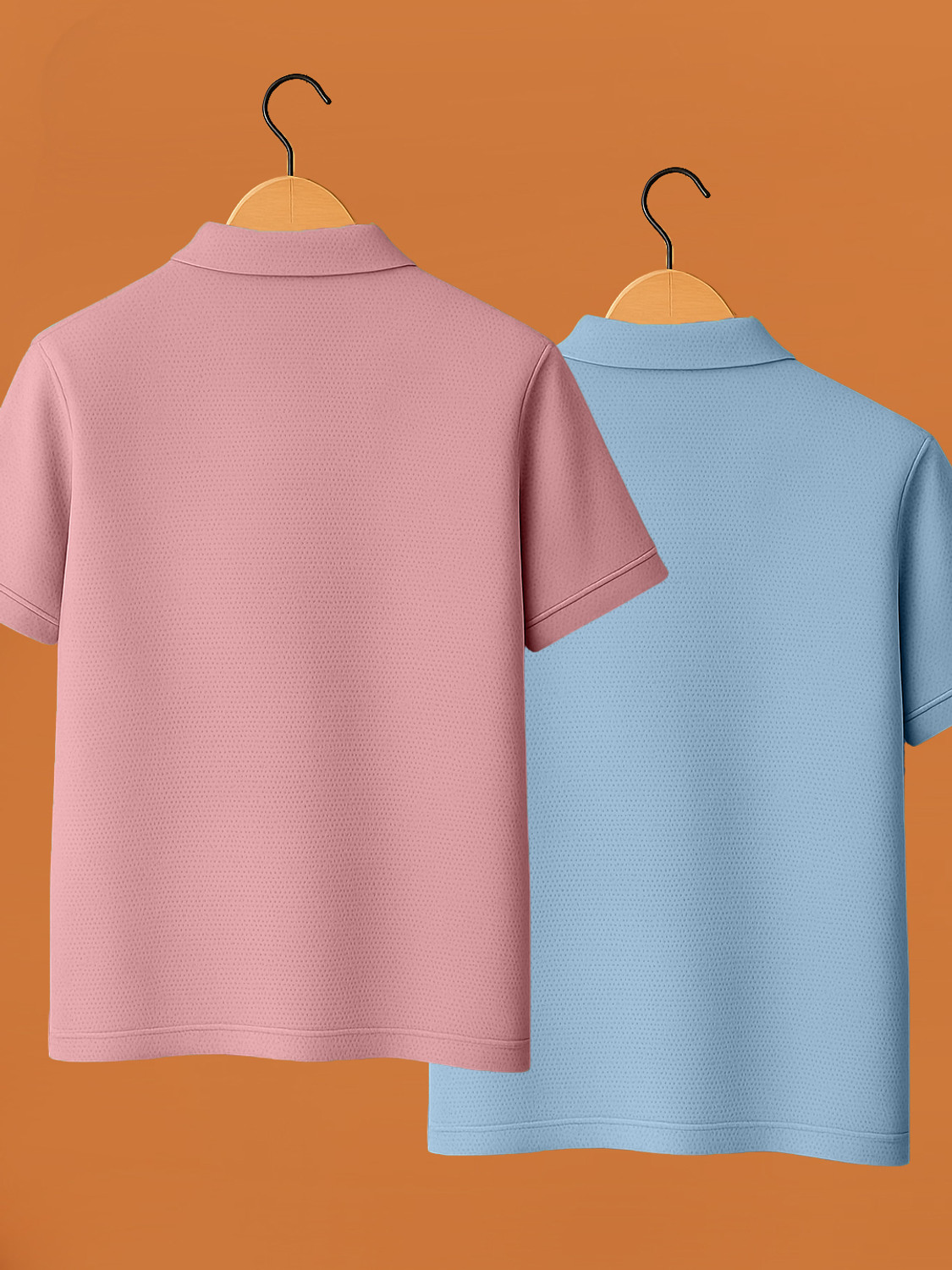 Image of Yazole Solid Men Zip Neck Pink, Light Blue T-Shirt