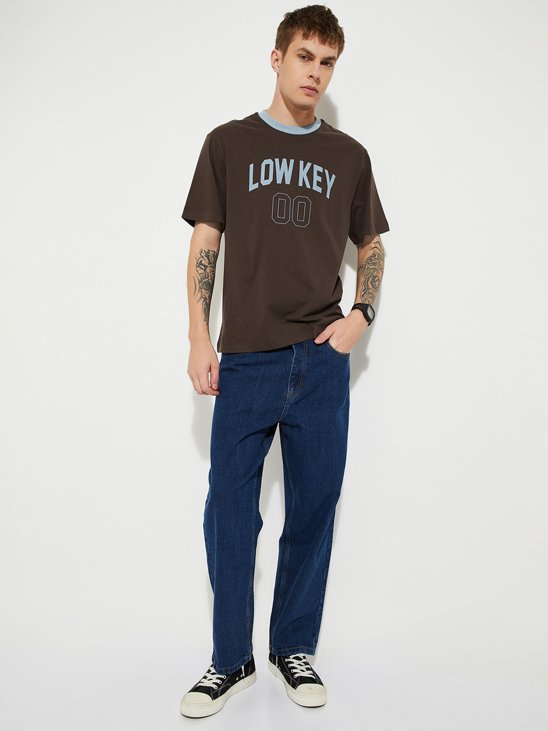 Image of MAX Printed Men Round Neck Brown T-Shirt
