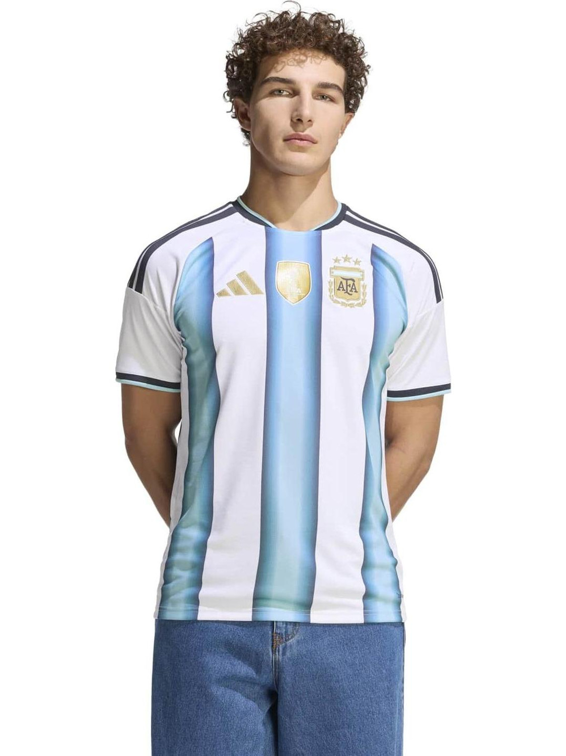Image of ADIDAS Printed Men Mandarin Collar White T-Shirt